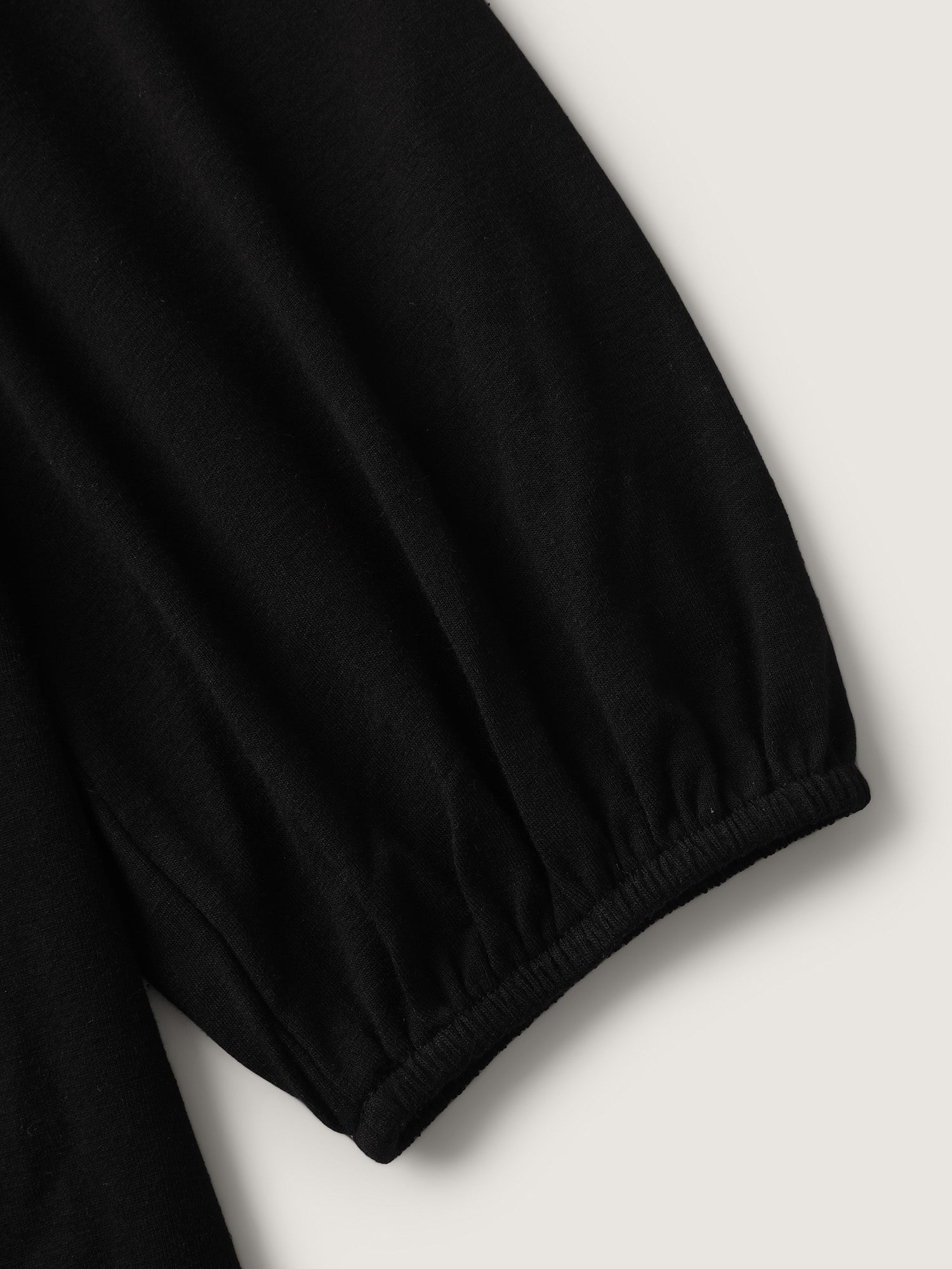 Floral Embroidery Neckline Shirred Knit Top