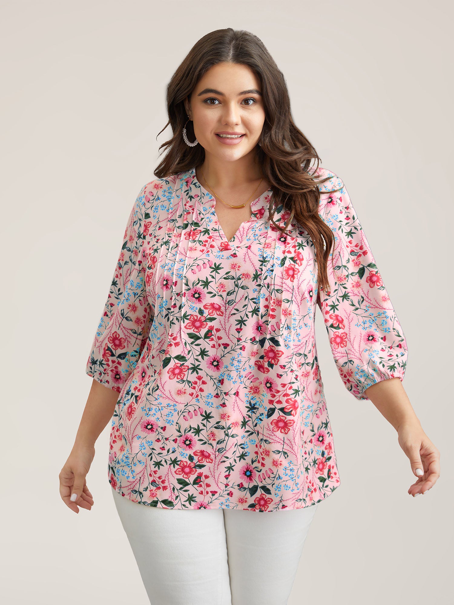 Floral Print Notched Collar Shirt