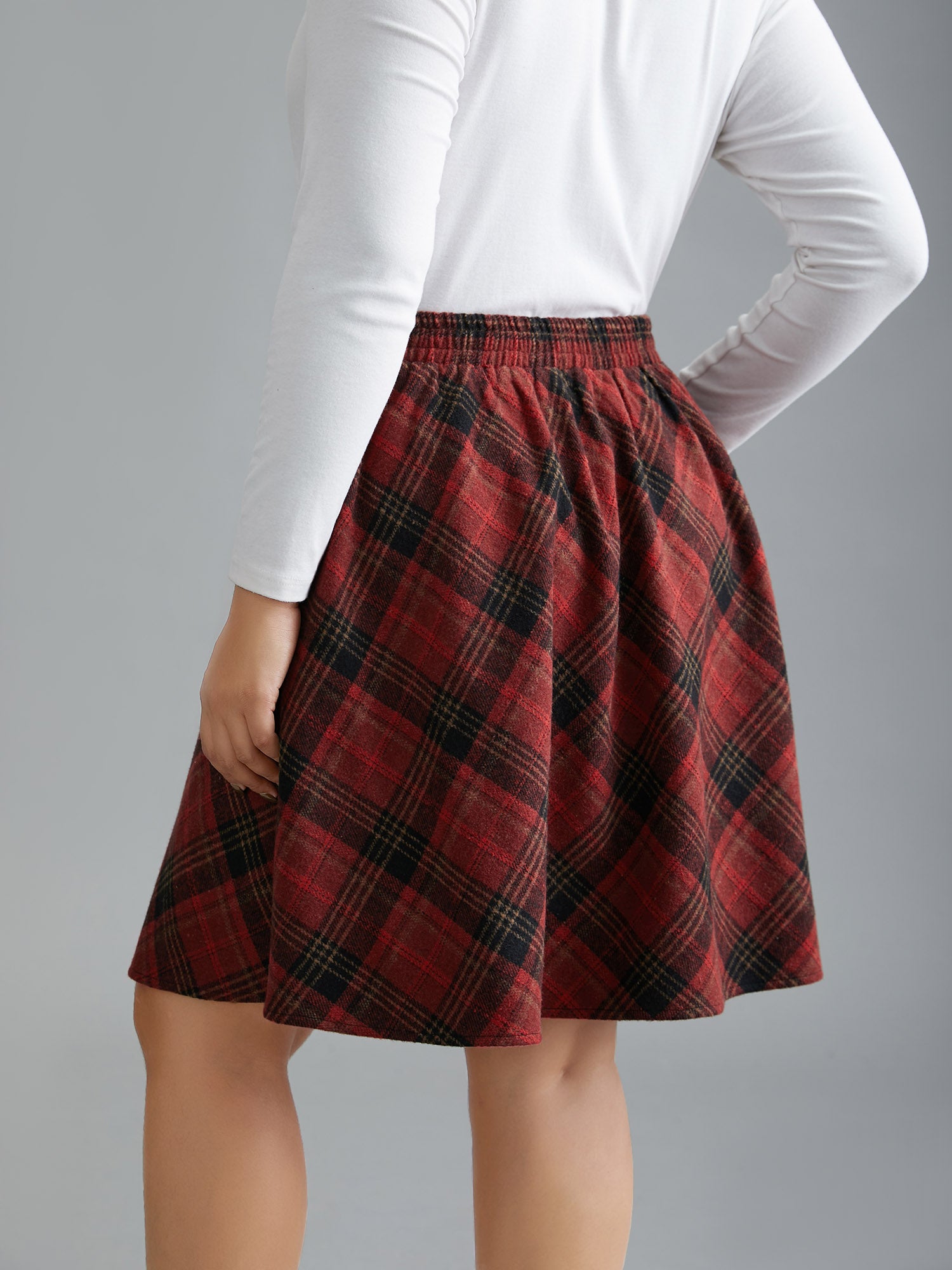 Plaid Pattern Elastic Waist A-line Mini Skirt