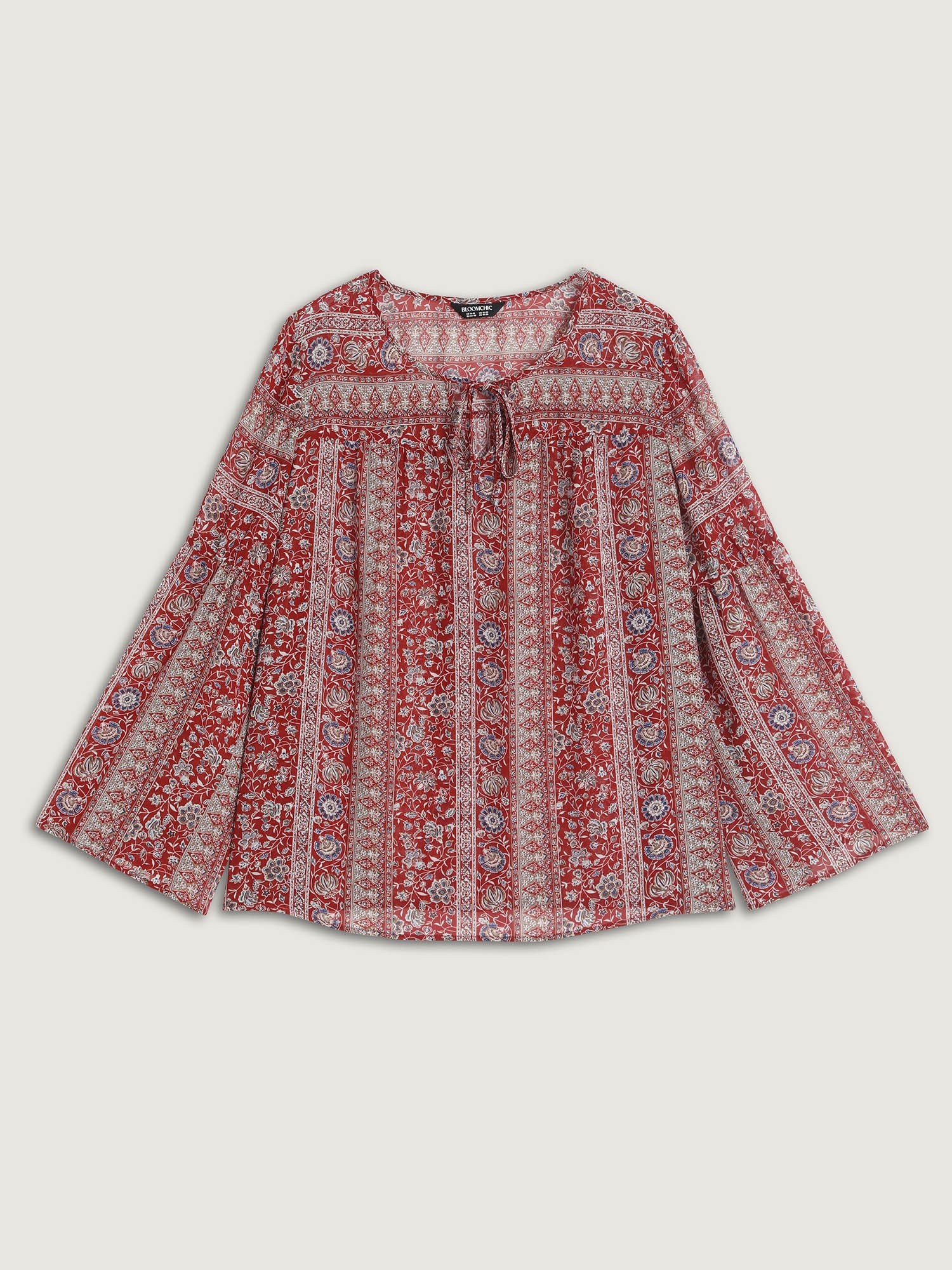 Chiffon Floral Sheer Print Neck-Tie Blouse