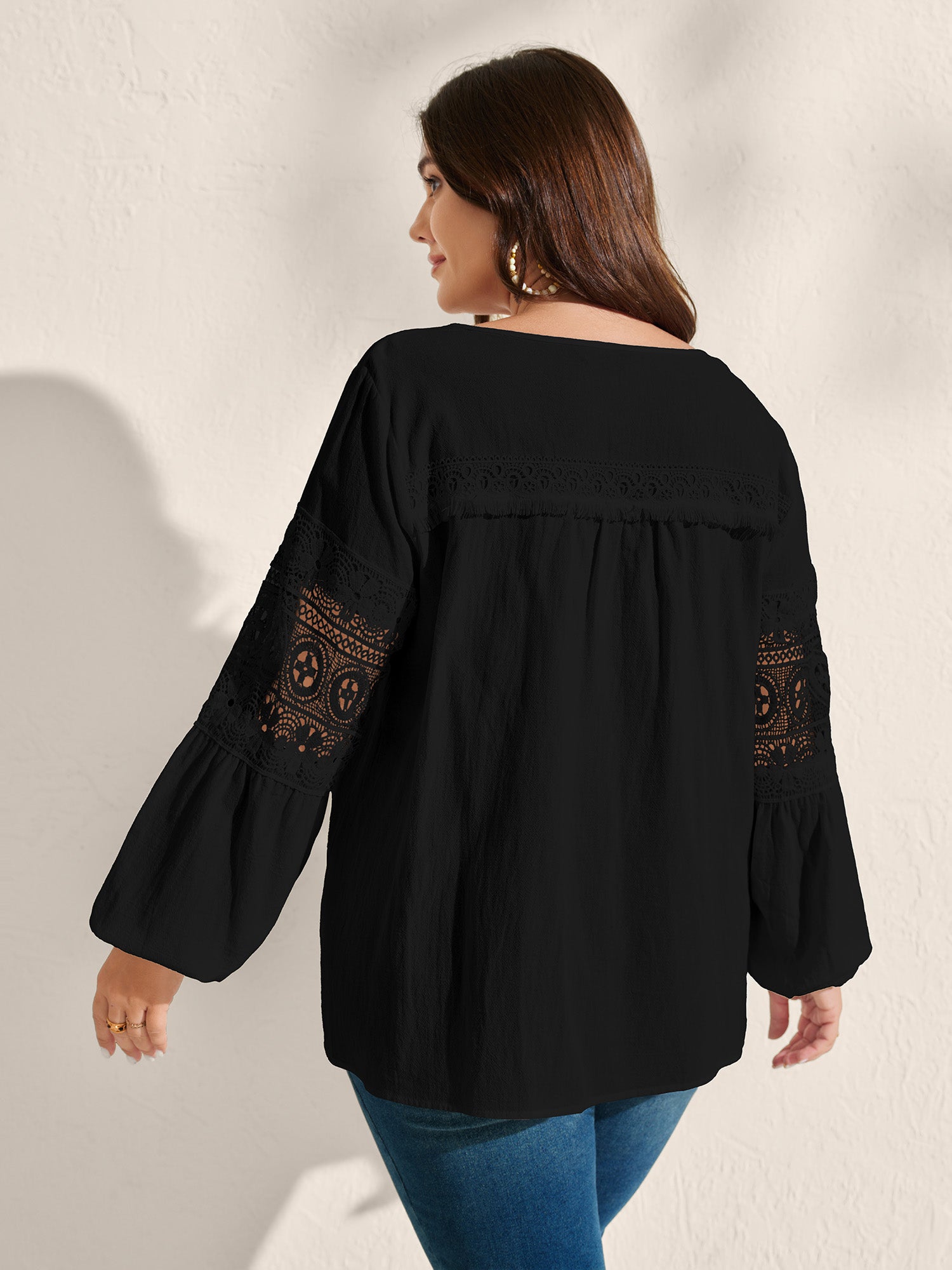 Pure Cotton Sheer Lace Trim Blouse