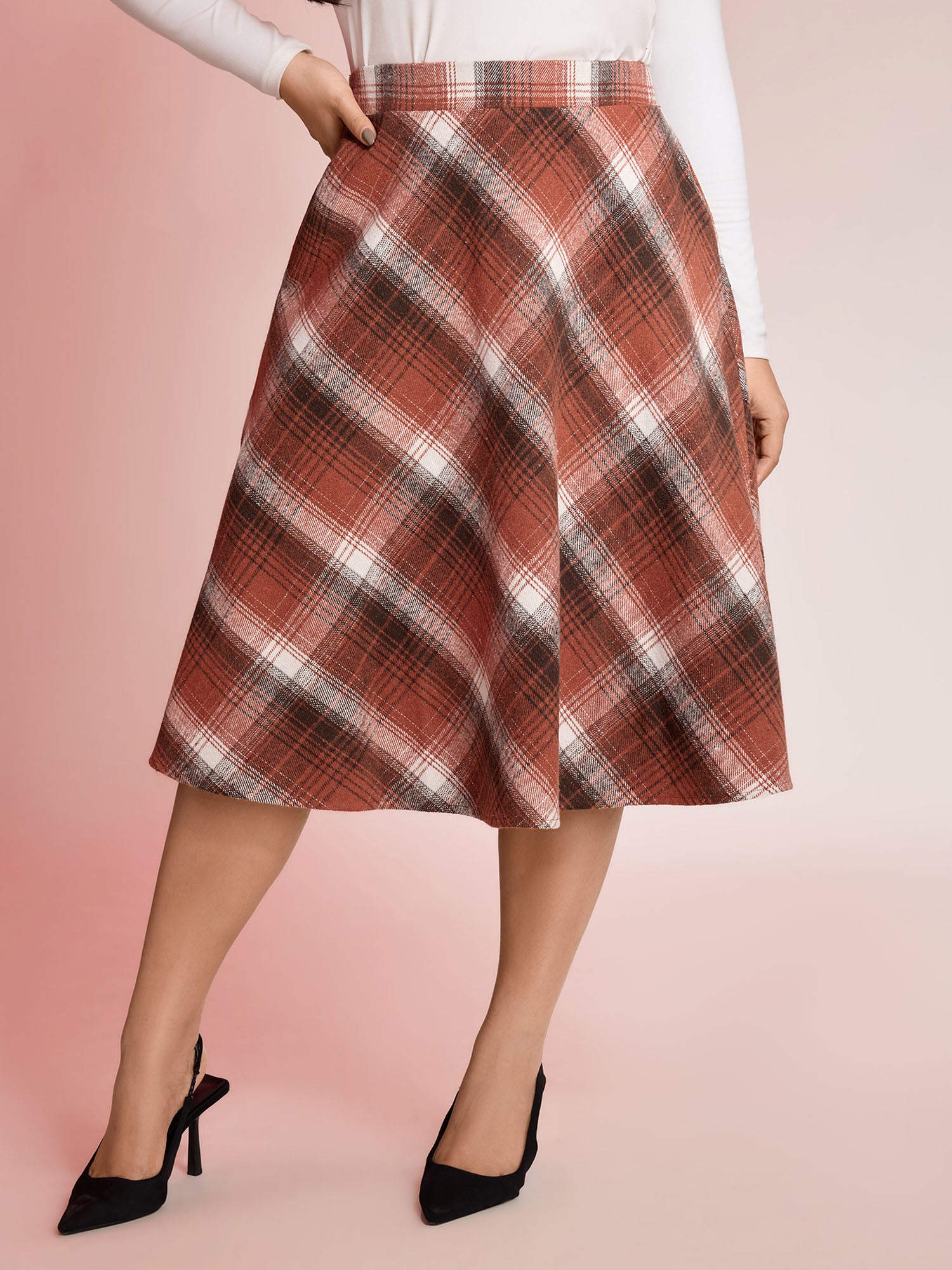 Pumpkin Plaid Print Halloween Midi Skirt