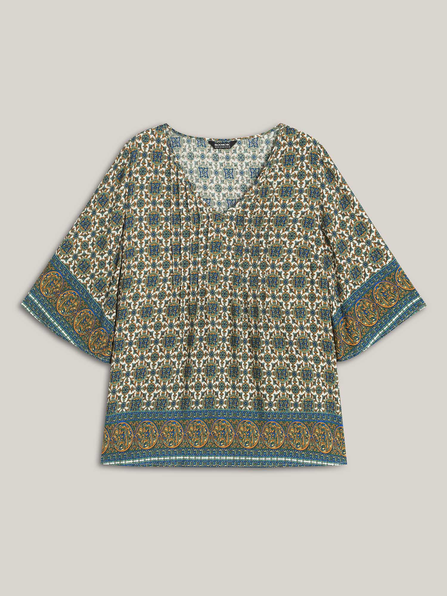 Pin-Tuck Pleat Ornate Print Relaxed Fit Shirt