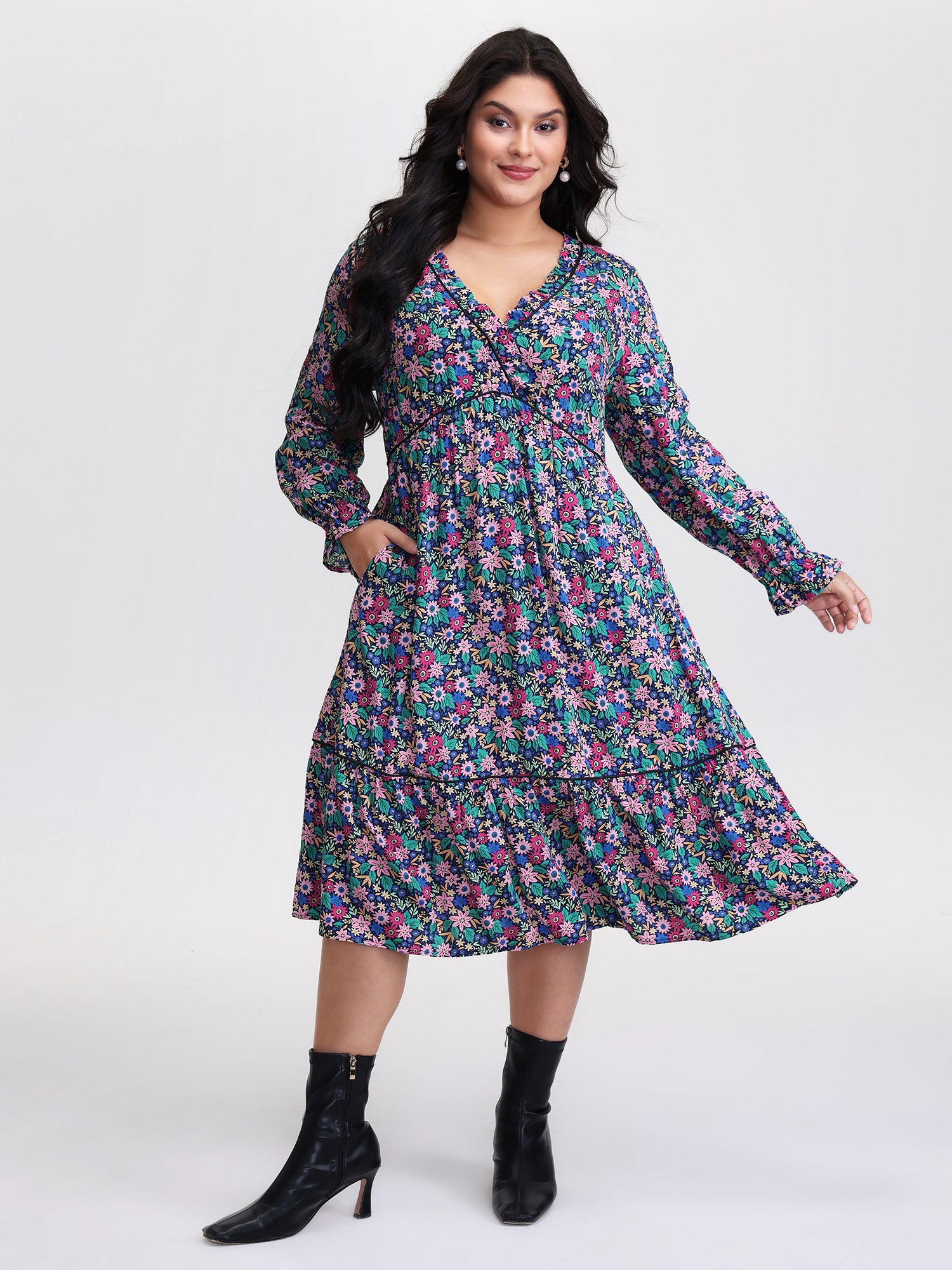 Supersoft Ribbon Floral Print Midi Dress