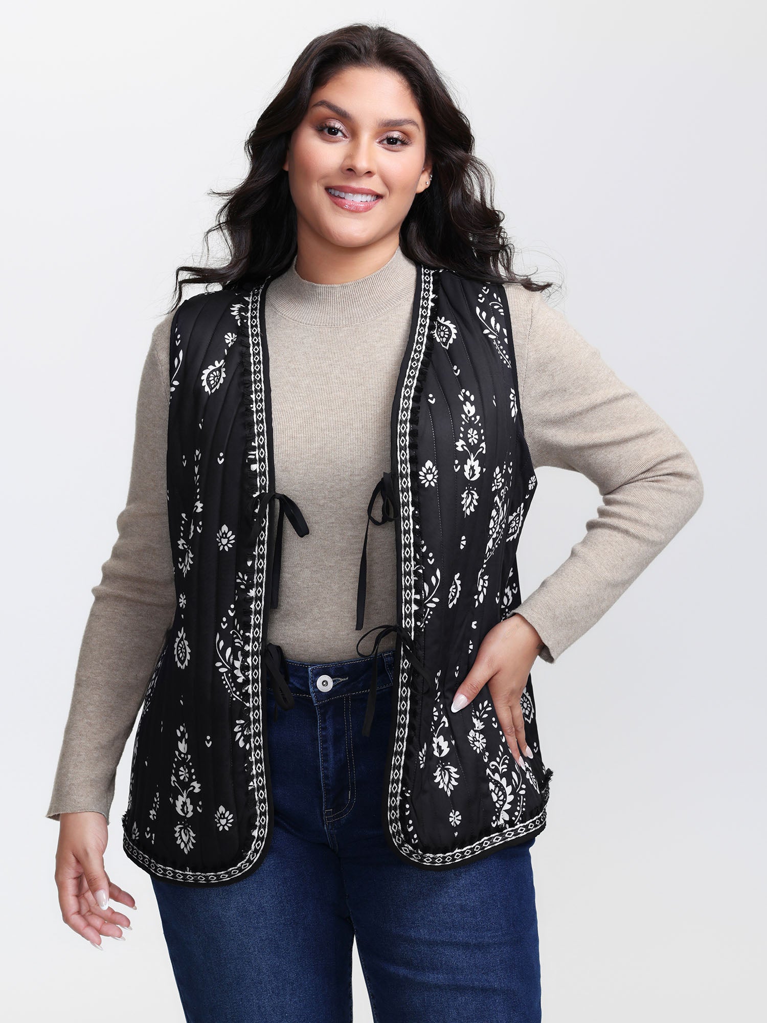 Boho Print Double Front-Tie Vest