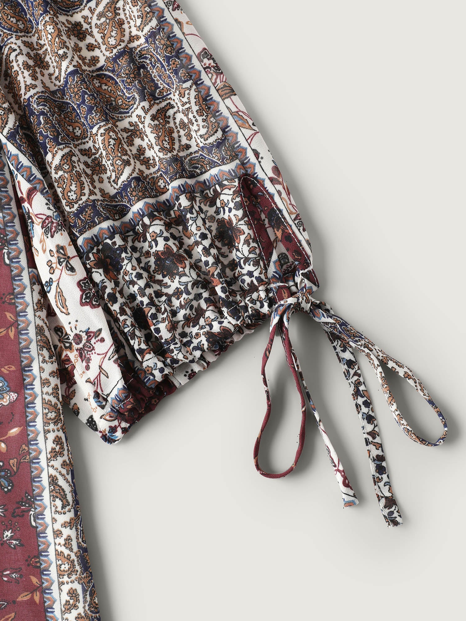 Boho Collage Print Sleeve-Tie Blouse