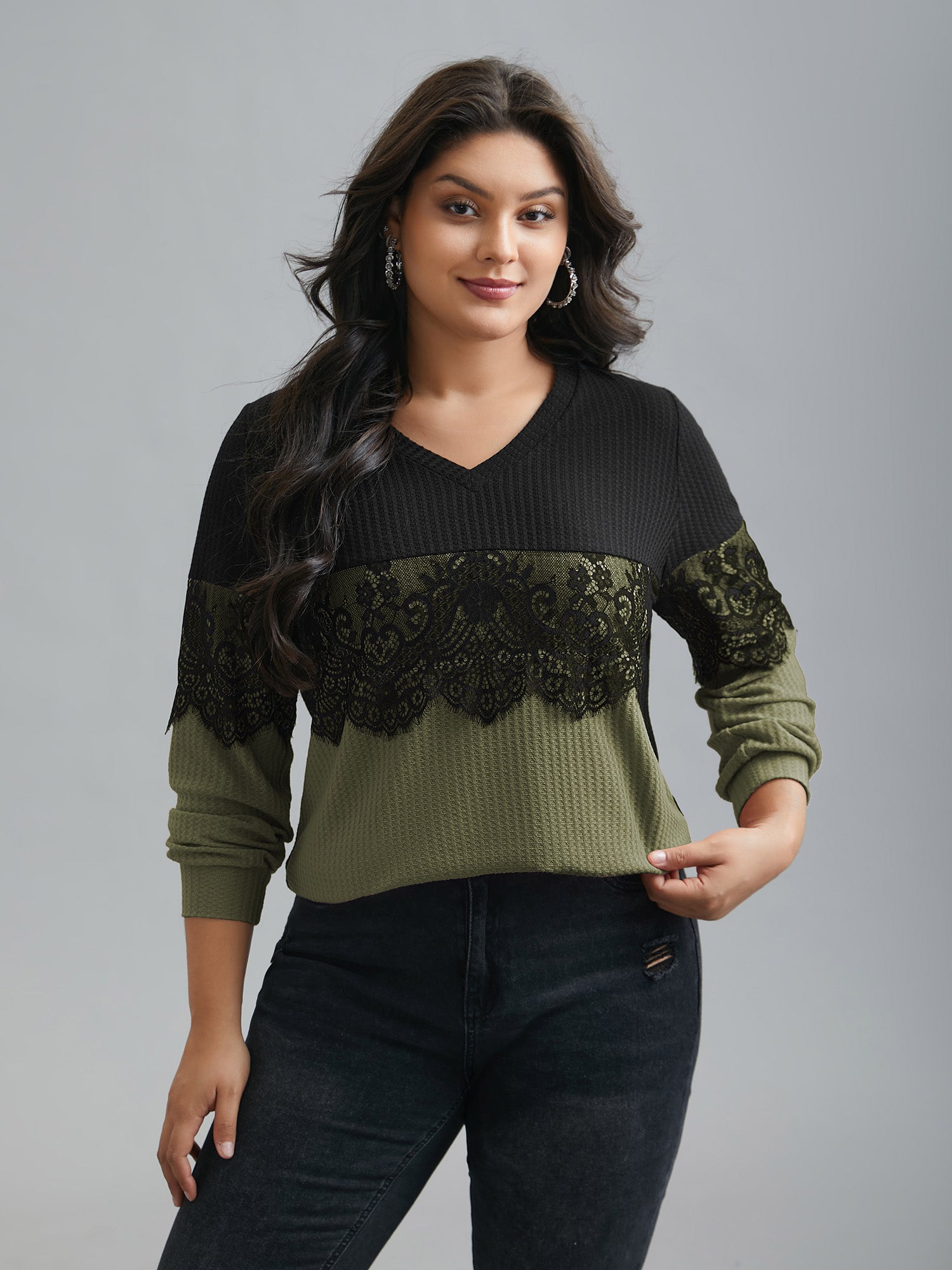 Crochet Lace Mesh Contrast Patchwork Top