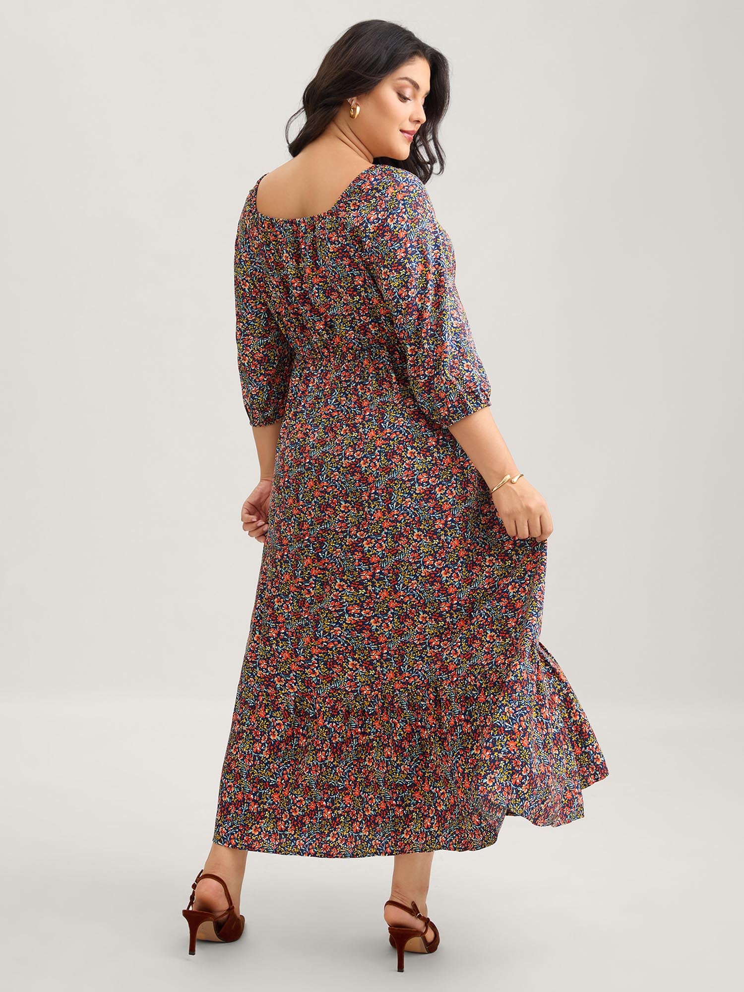 Ditsy Floral Woven Ribbon Maxi Dress