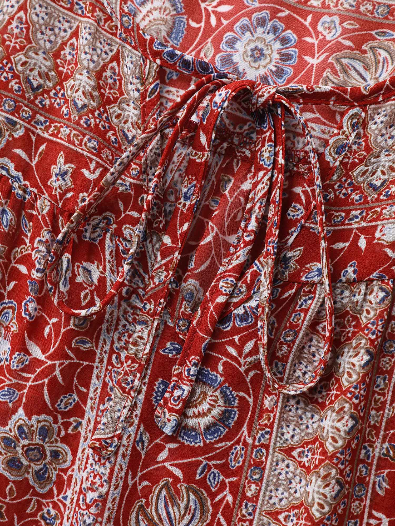 Chiffon Floral Sheer Print Neck-Tie Blouse