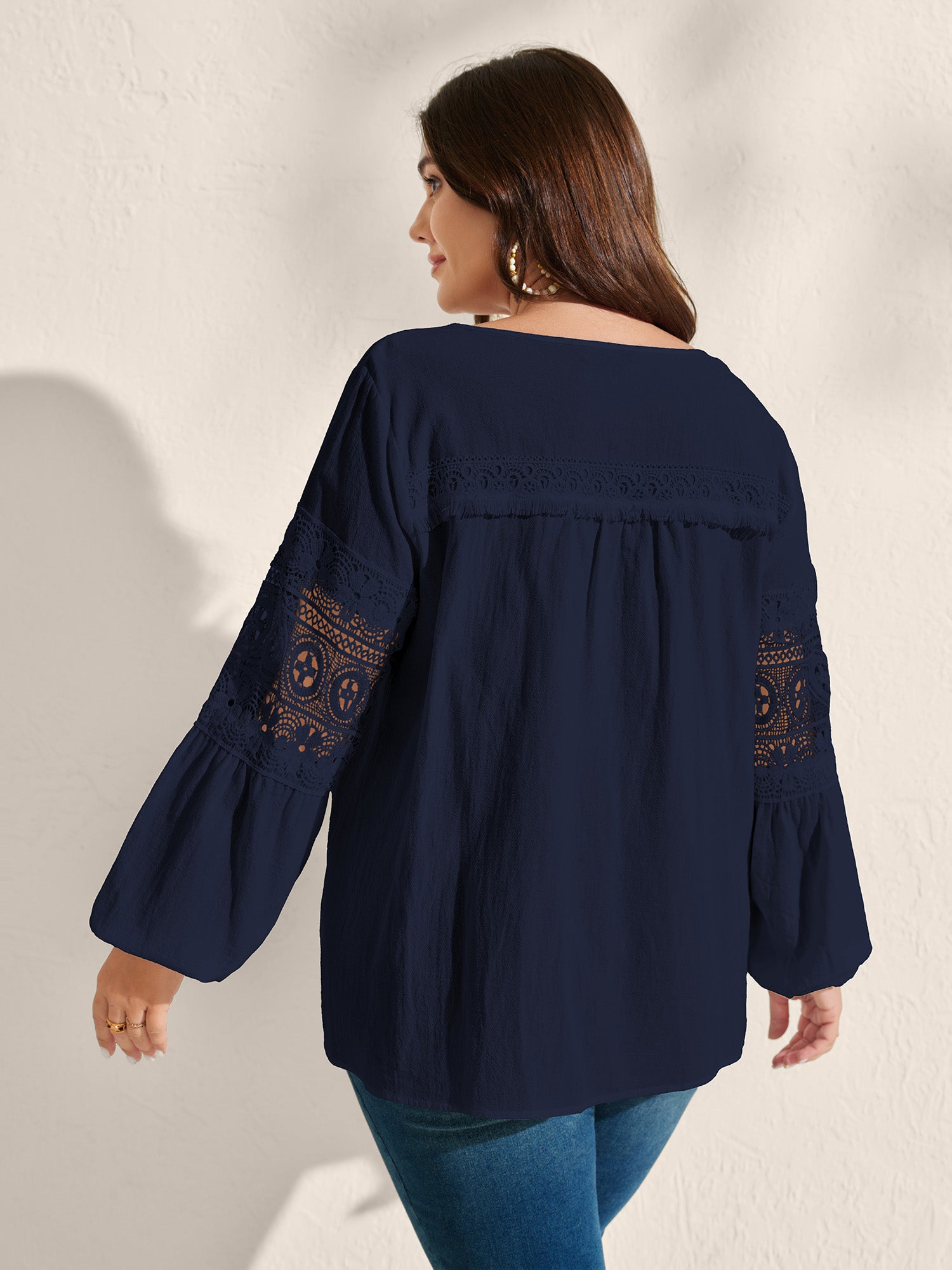 Pure Cotton Sheer Lace Trim Blouse