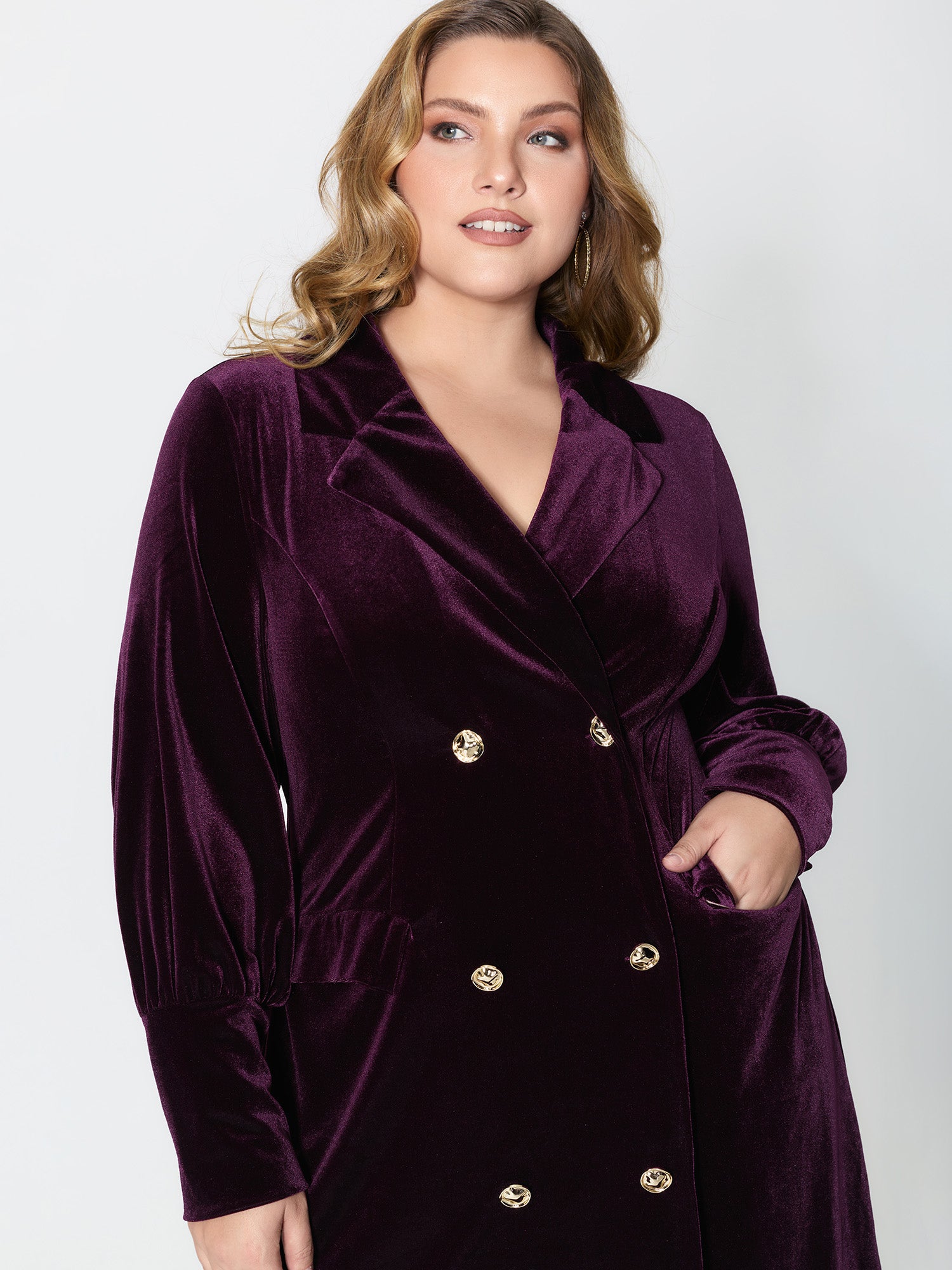 Velvet Stretchy Button Blazer Midi Dress