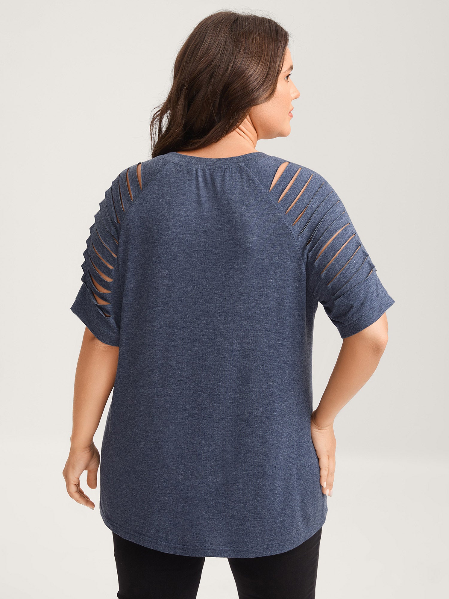 Cut-Out Sleeve V Neck T-Shirt
