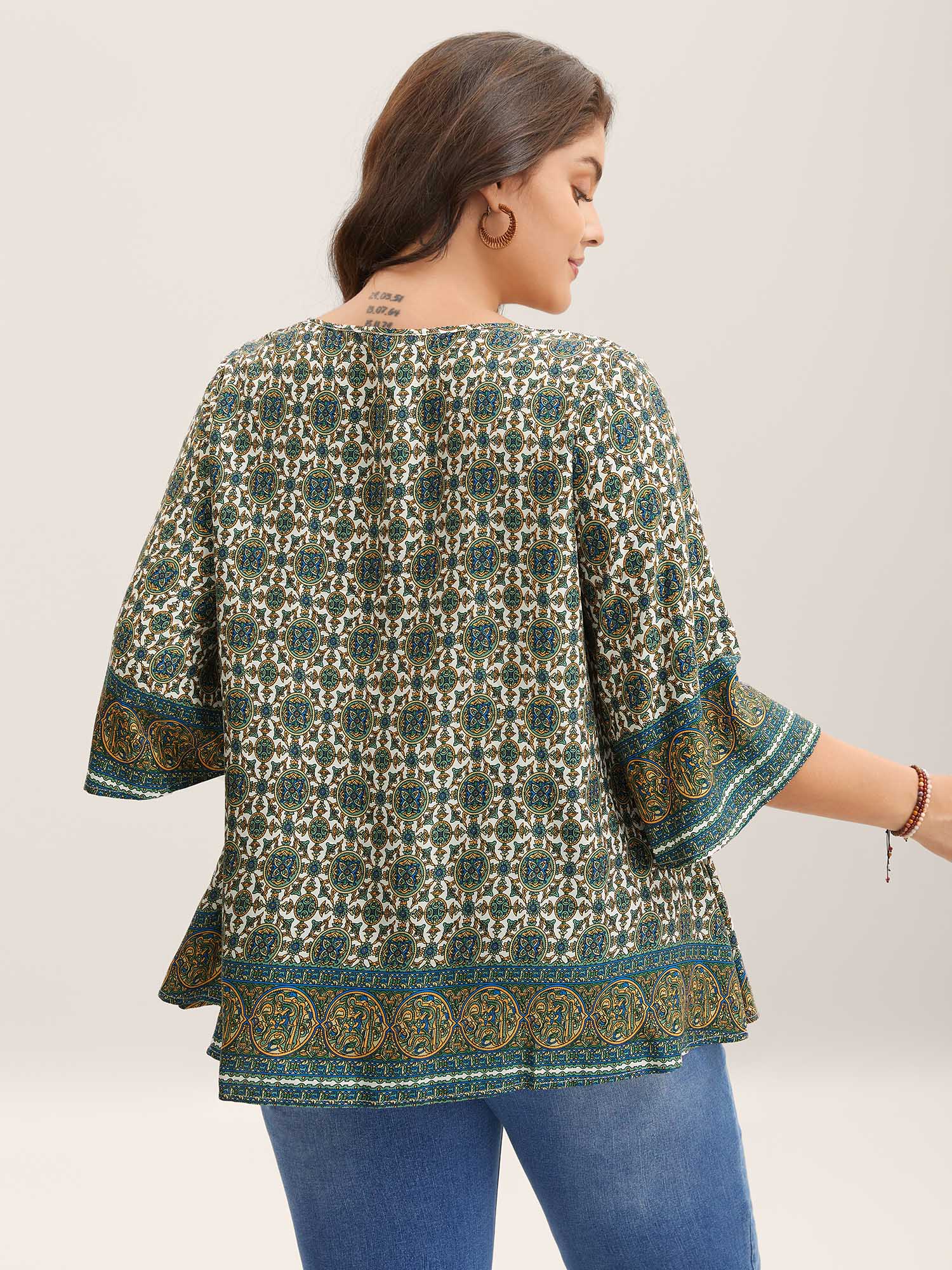 Pin-Tuck Pleat Ornate Print Relaxed Fit Shirt
