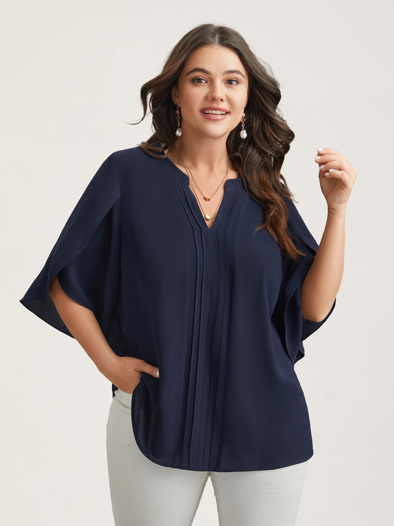 Petal Sleeve Toothpick Pleats Shirt