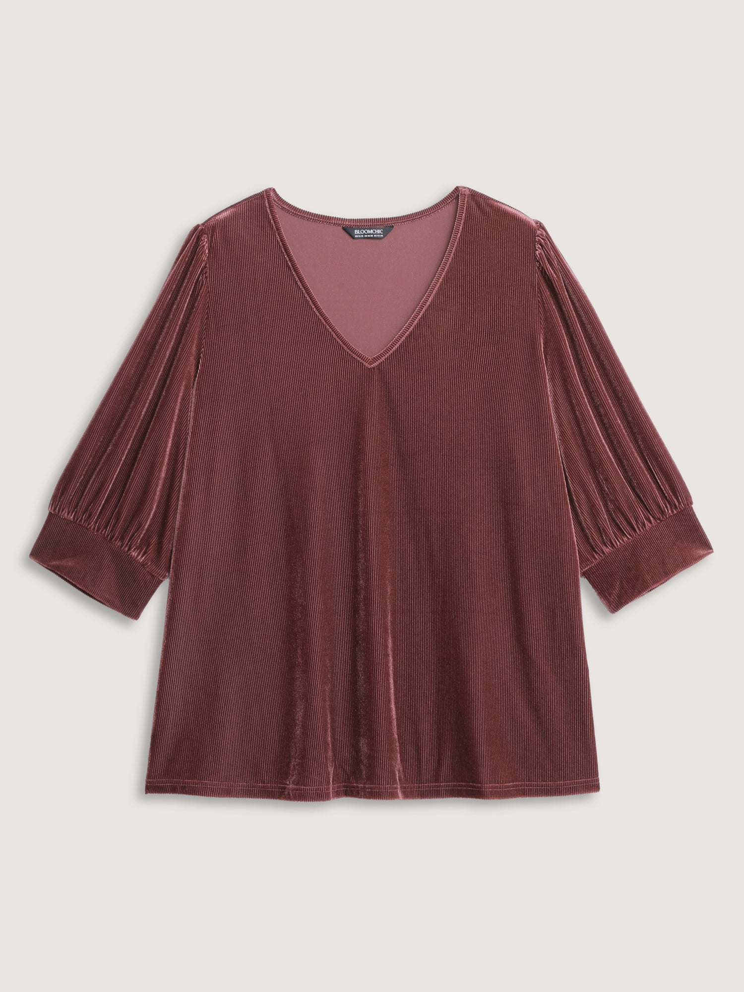 Velvet Textured Drape V-Neck Top