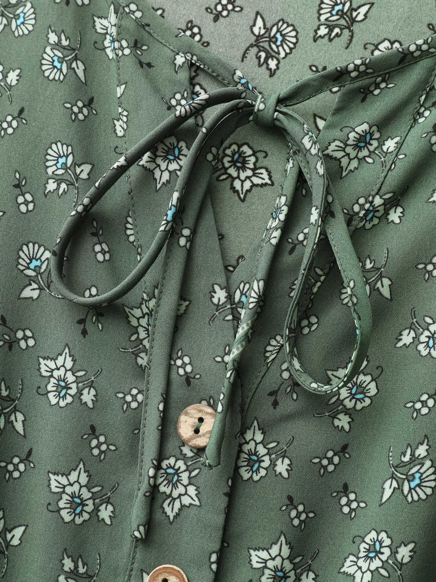 Floral Print Long Sleeve Contrast Maxi Dress