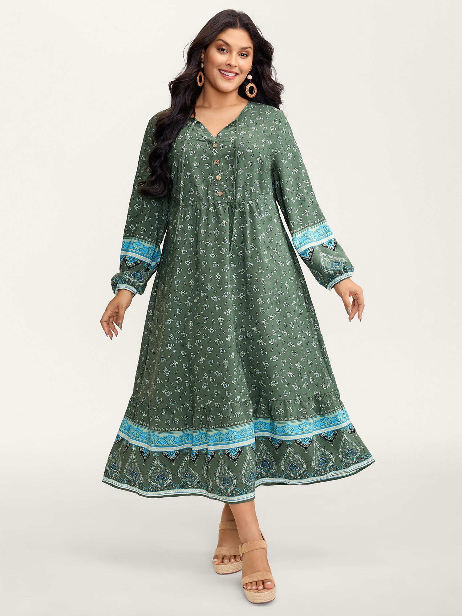 Floral Print Long Sleeve Contrast Maxi Dress