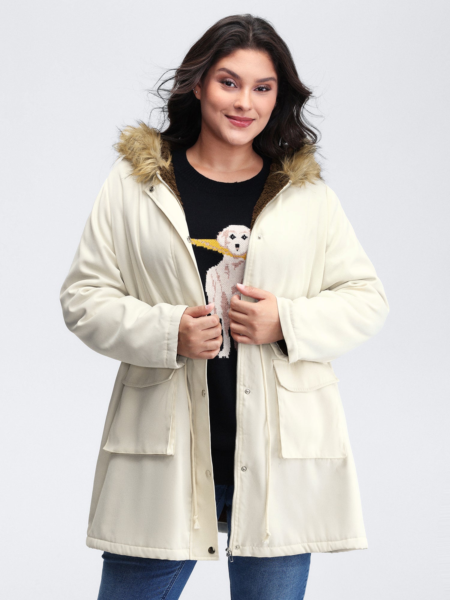 Fur Collar Adjustable Drawstring Quilted Jacket