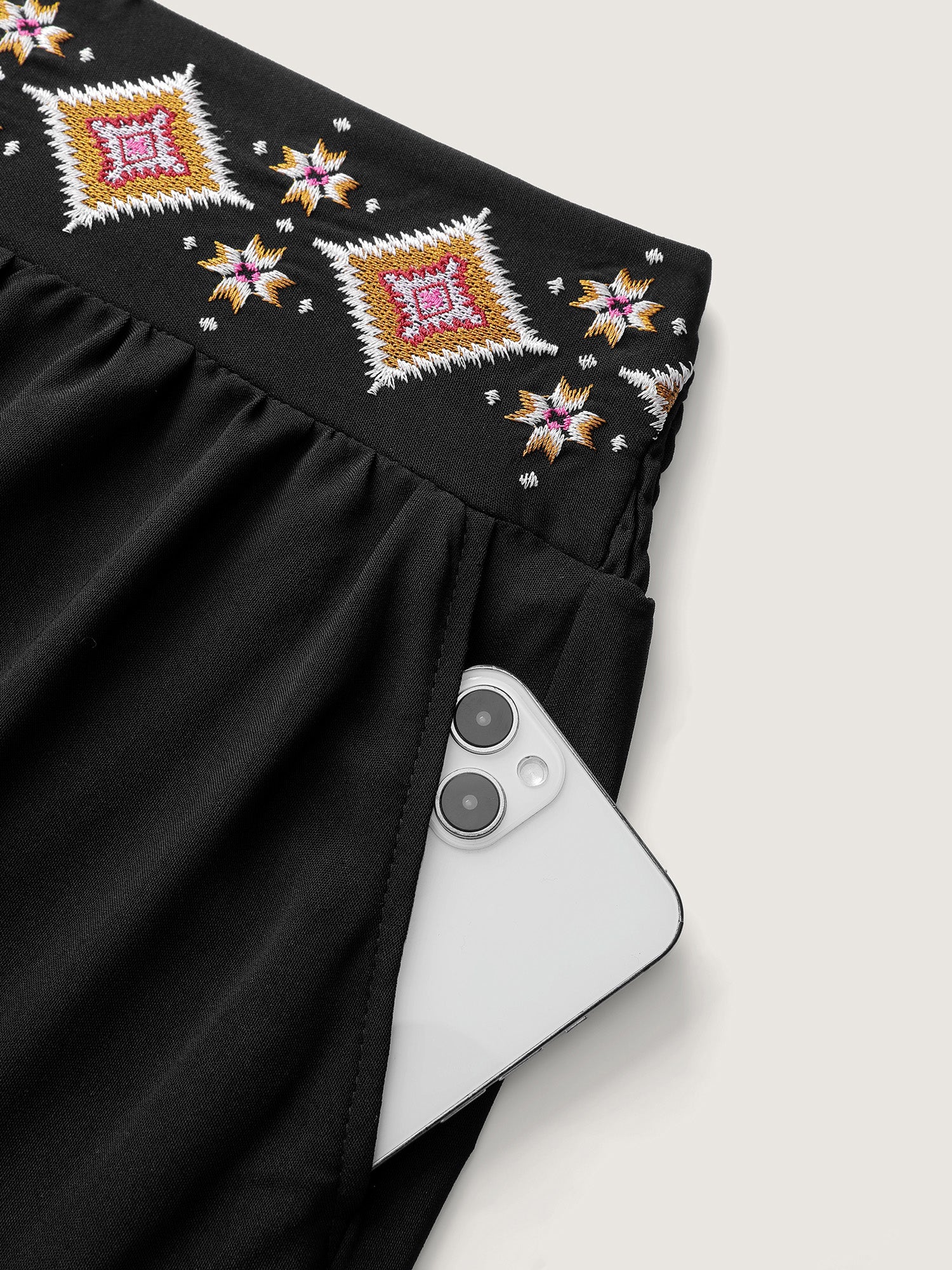 Boho Embroidered Wide Waistband Tiered Maxi Skirt