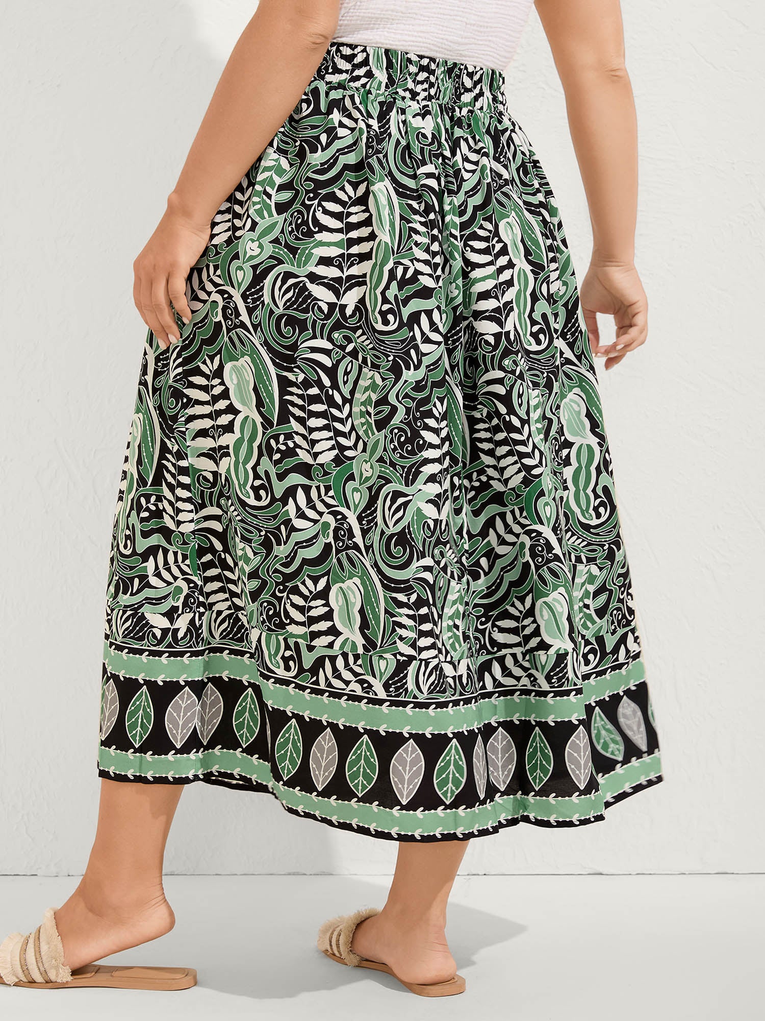 Forest Print Flowy Midi Skirt