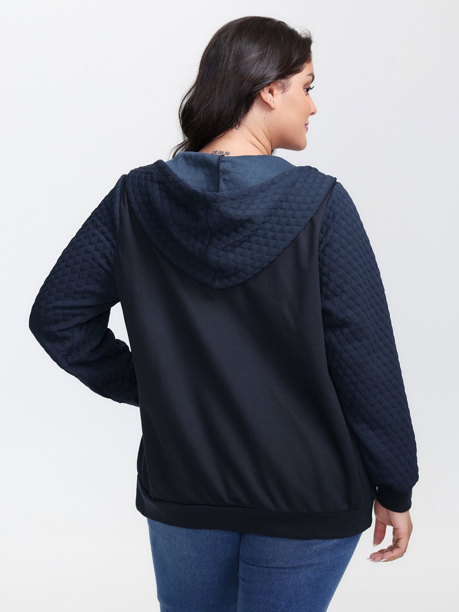 Textured Zipper Front Hoodie Jacket