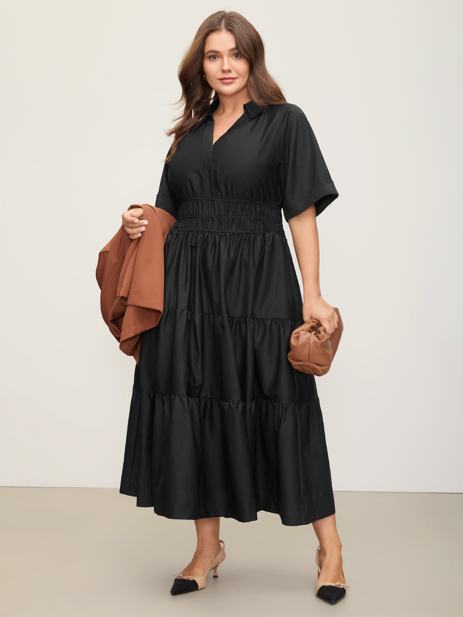 Midfield Tiered Midi Shirt Dress