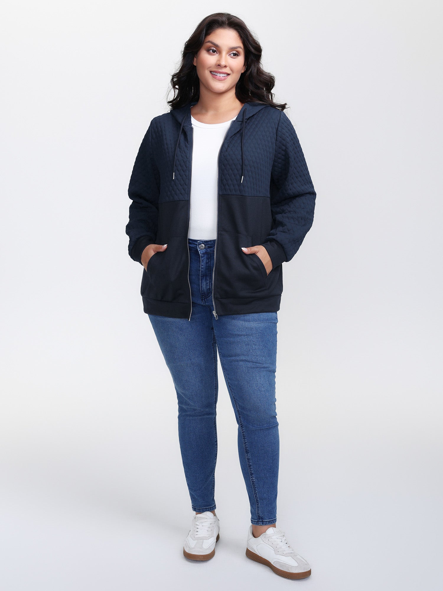 Textured Zipper Front Hoodie Jacket