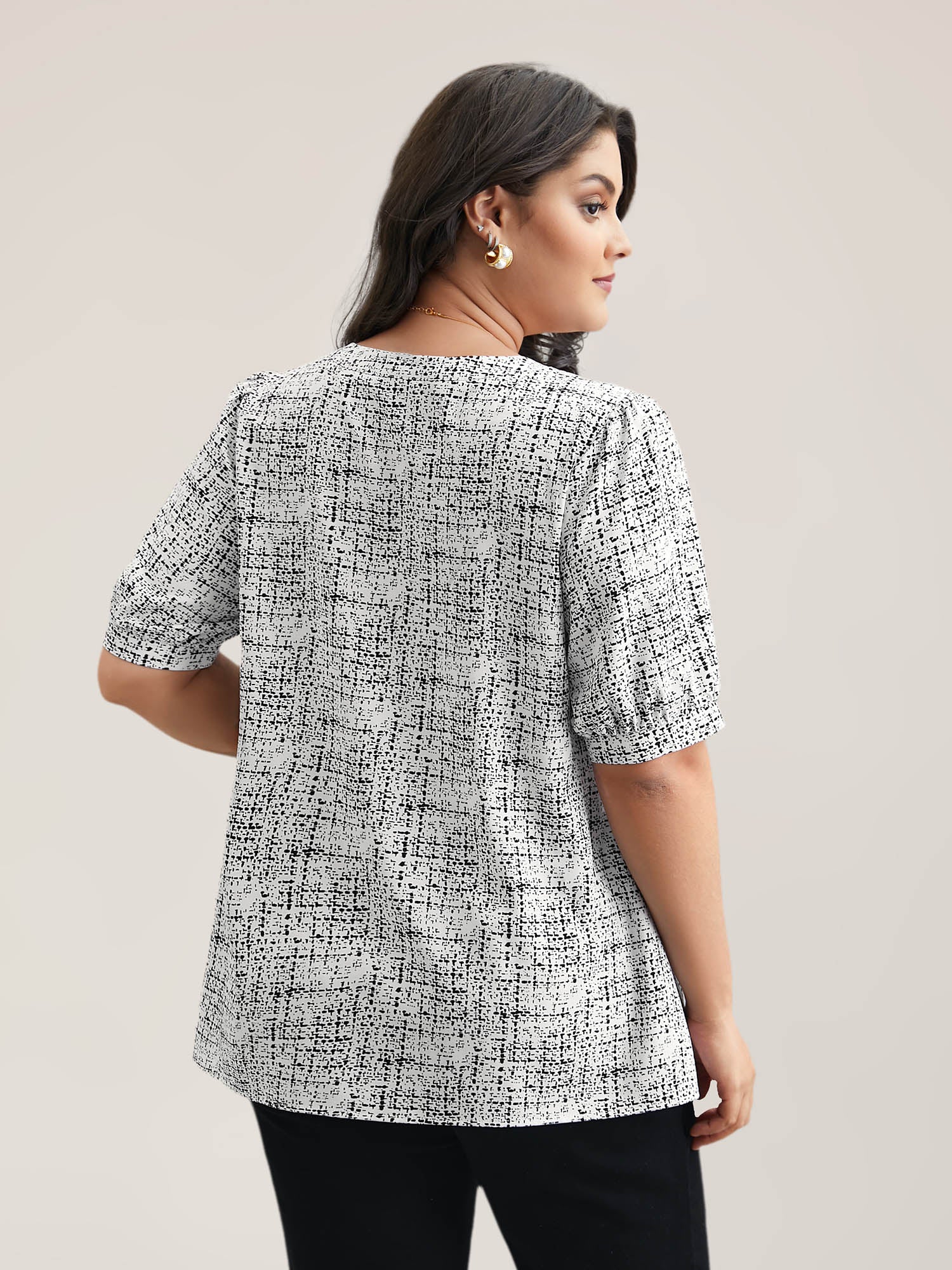 Geometric Print Puff Sleeve Blouse