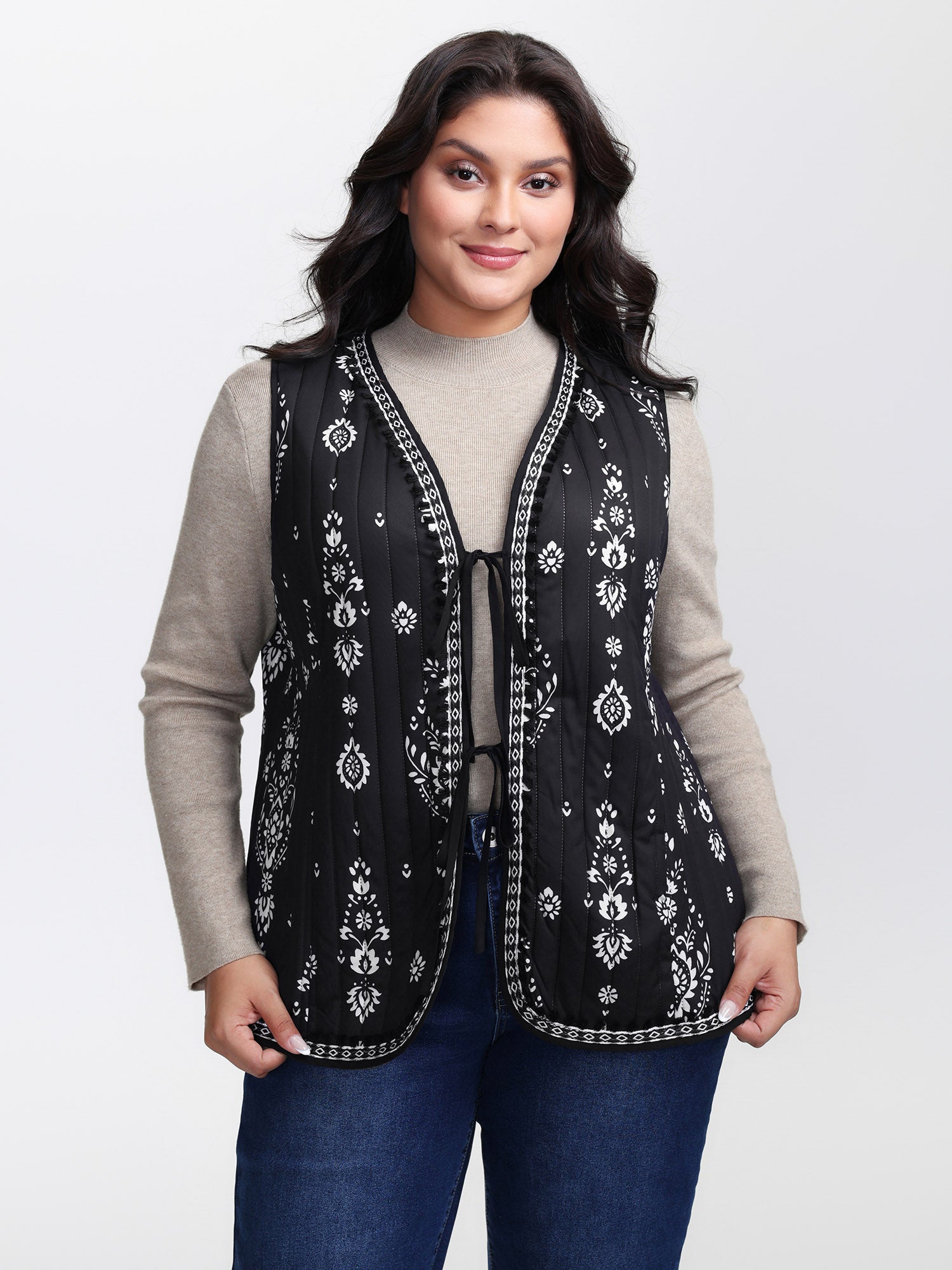 Boho Print Double Front-Tie Vest