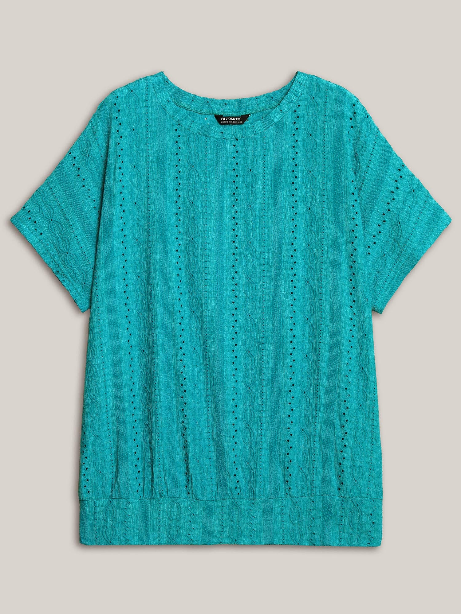 Eyelet Trim Stretchy Textured Plain Top