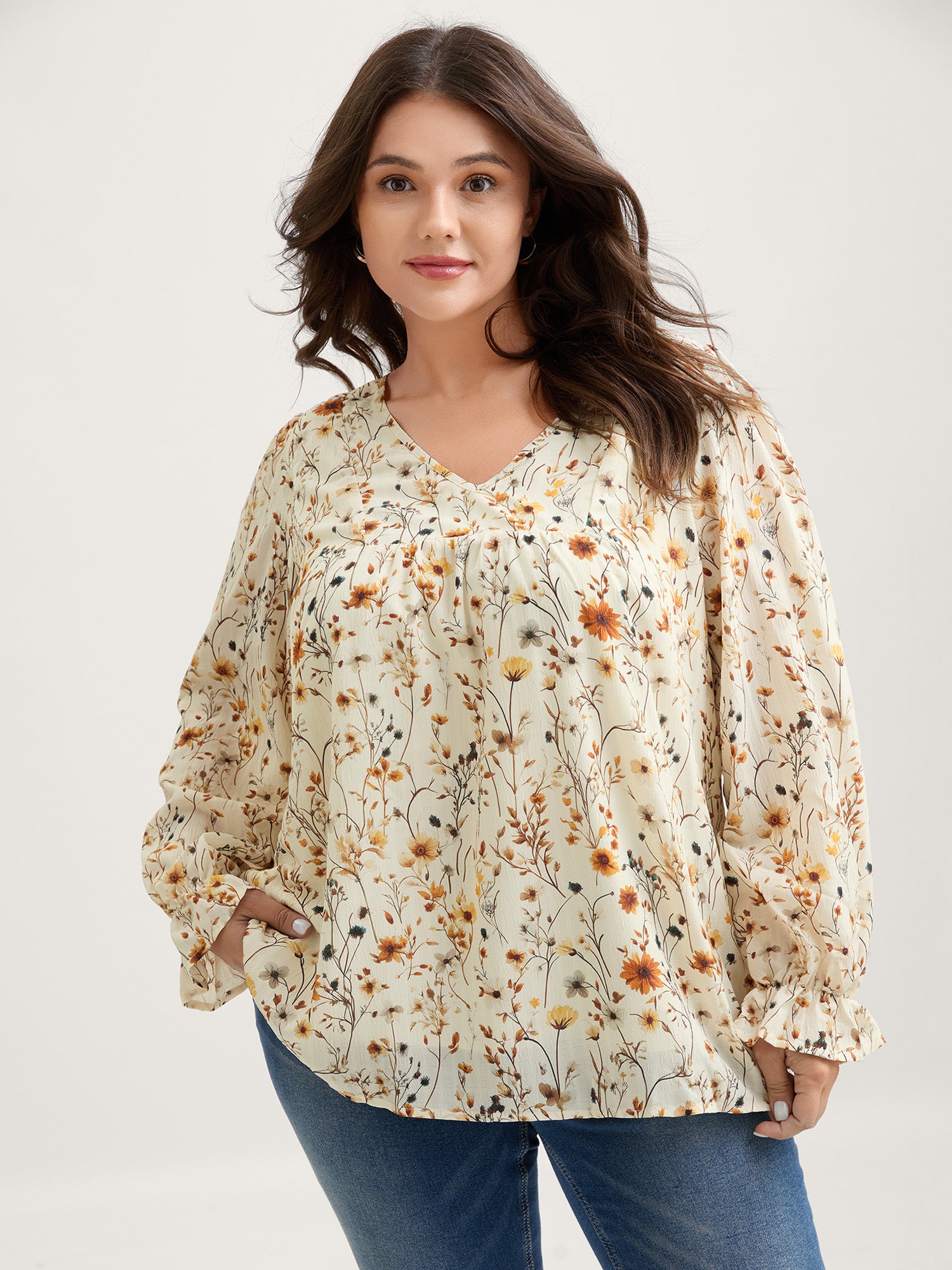 Floral Print Long Sleeve Blouse