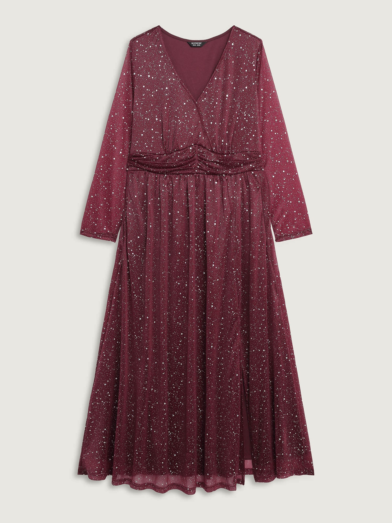 Shimmery Hot Stamp Pockets Slit Maxi Dress