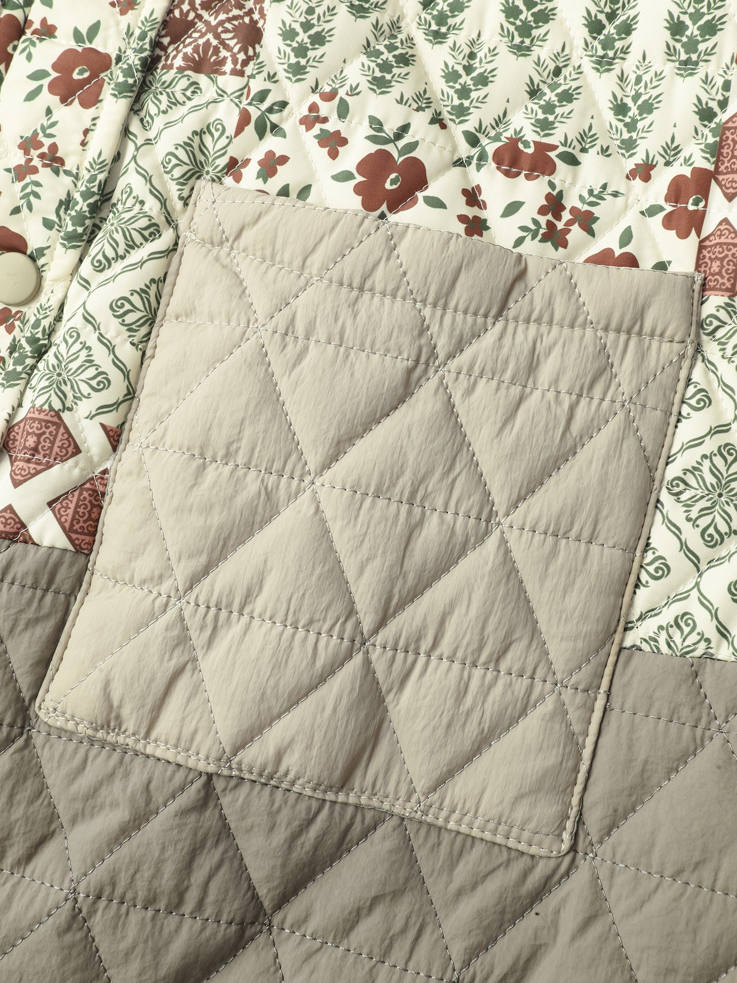 Floral Collage Print Pockets Quilted Jacket