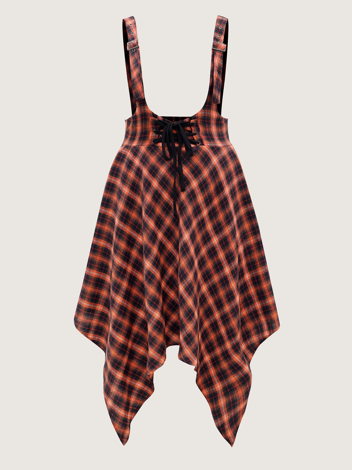 Plaid Handkerchief-Hem Adjustable Midi Skirt