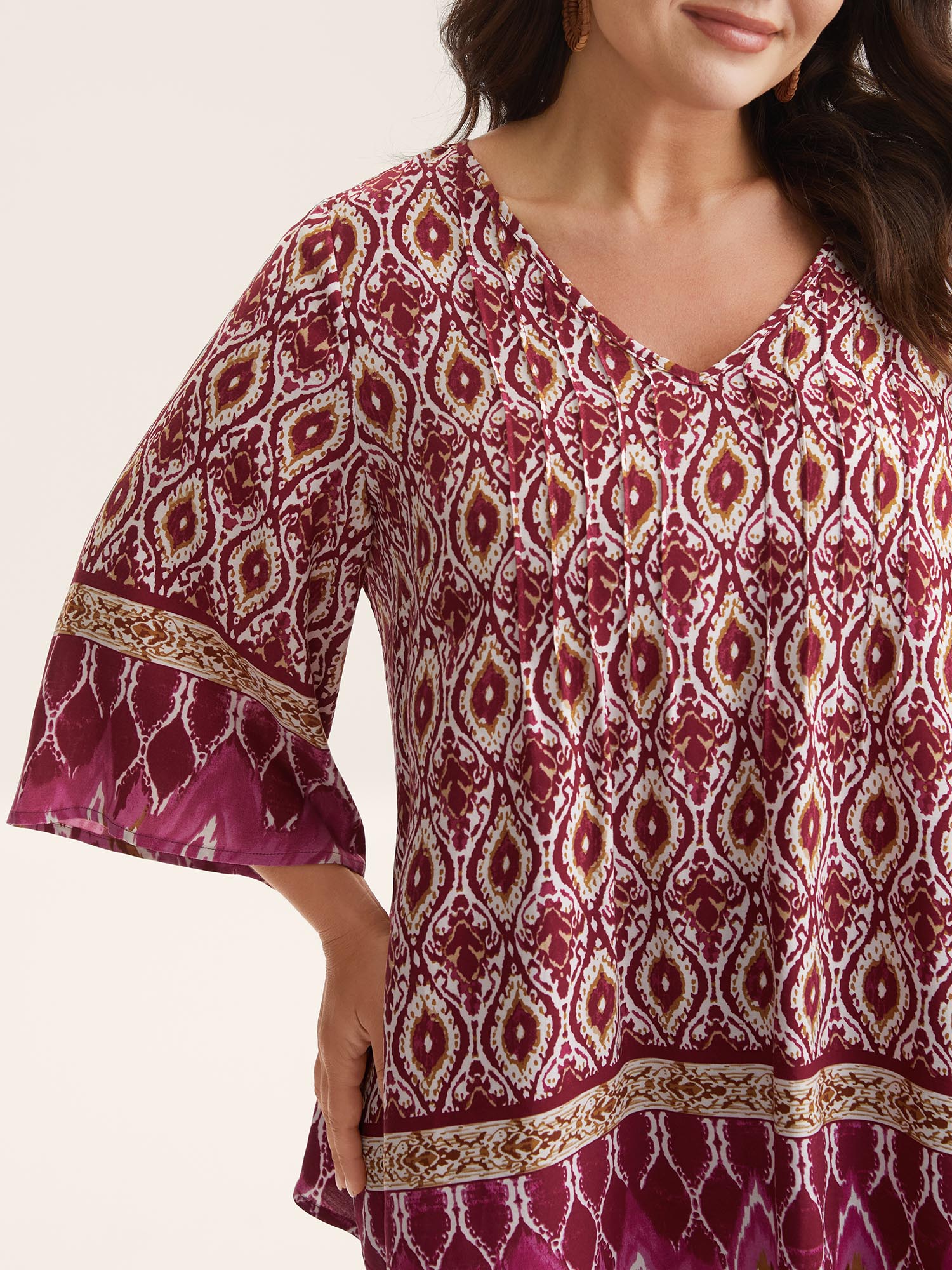 Pin-Tuck Pleat Ornate Print Relaxed Fit Shirt