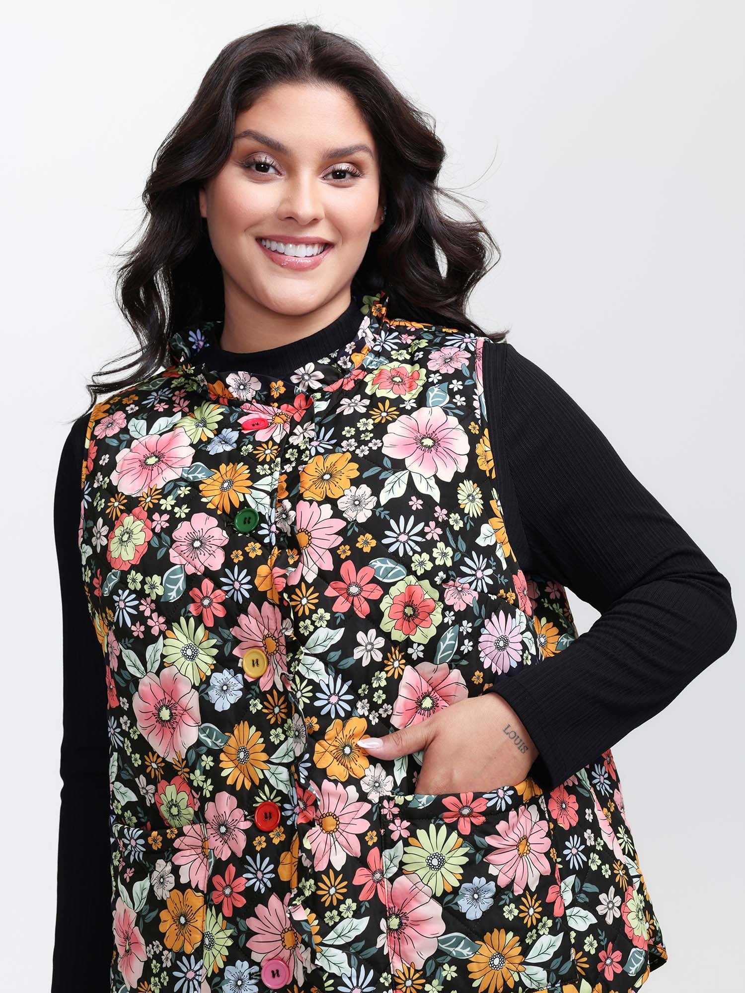 Floral Quilted Cotton Ruffled Neck Vest