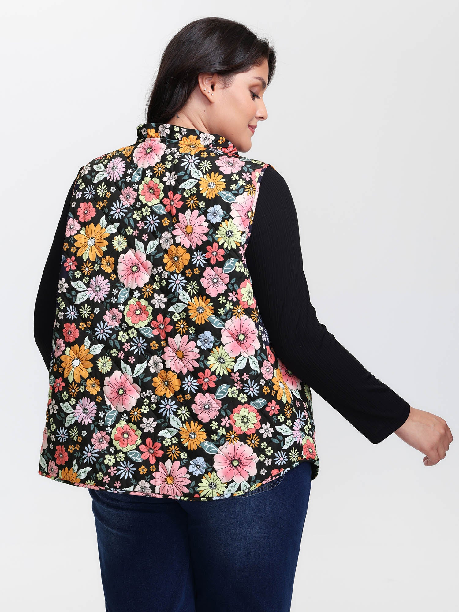 Floral Quilted Cotton Ruffled Neck Vest