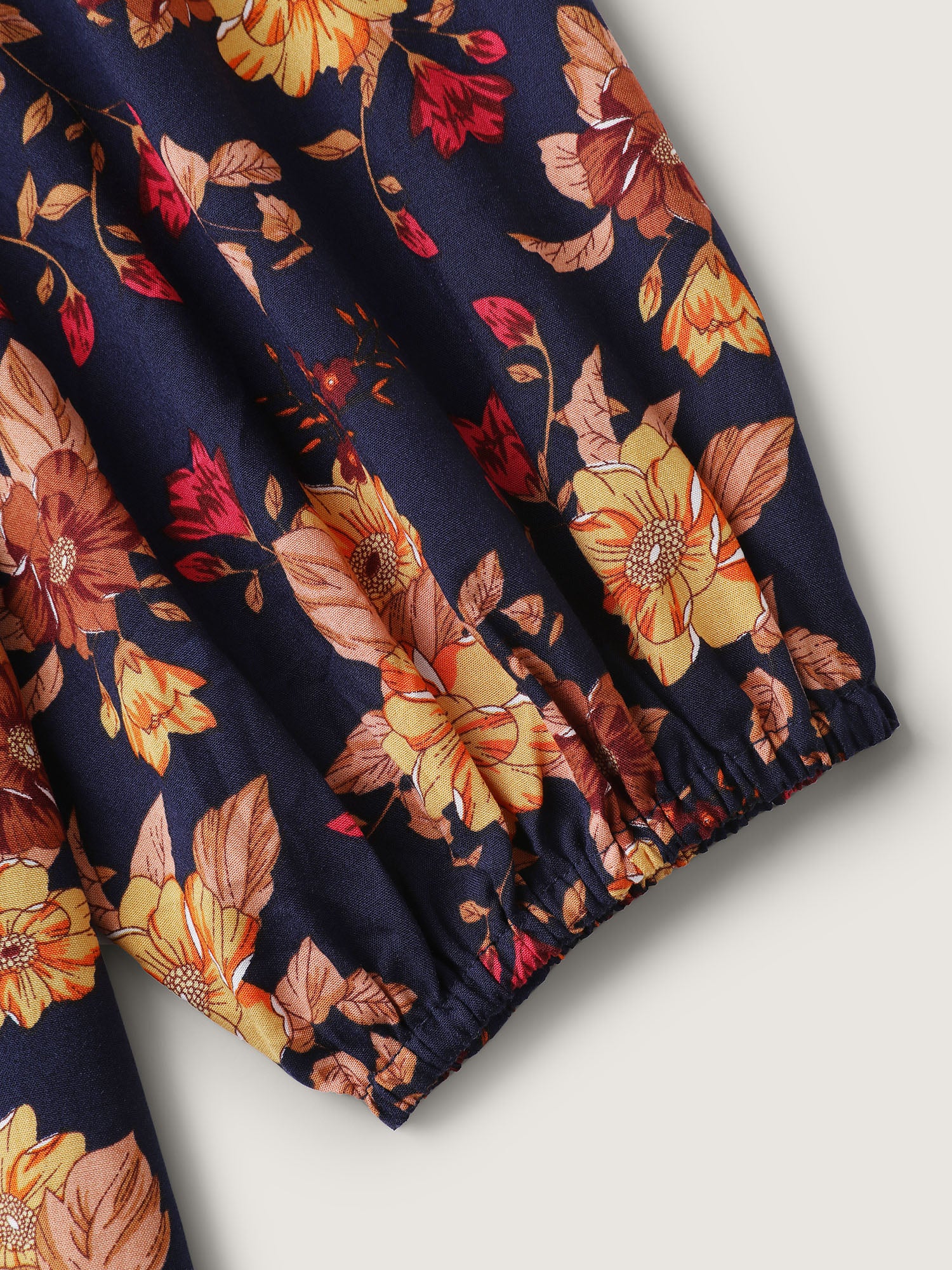 Fall Florals Lace Trim Flowy Blouse