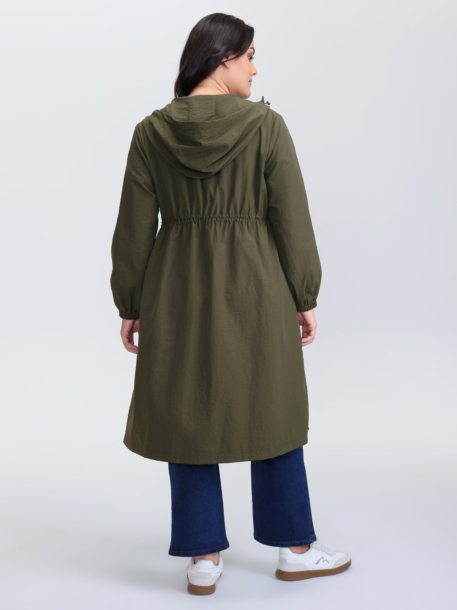 Drawstring Waist Pockets Hooded Coat