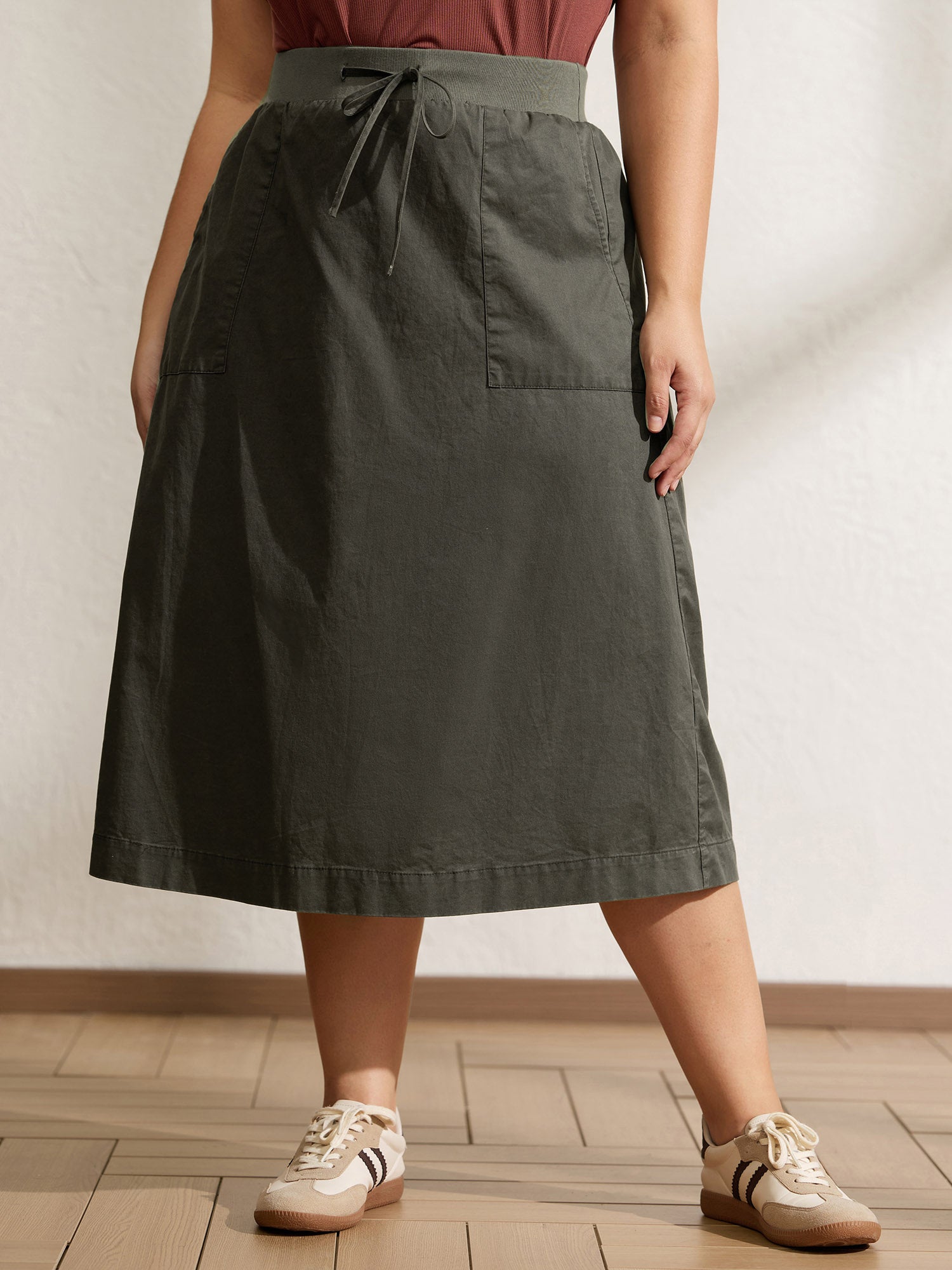 Vintage Thread Spliced Slit Midi Skirt