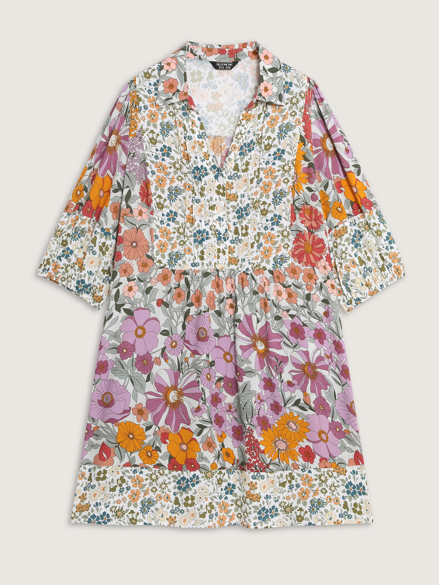 Supersoft Floral Mosaic Collar Mini Dress