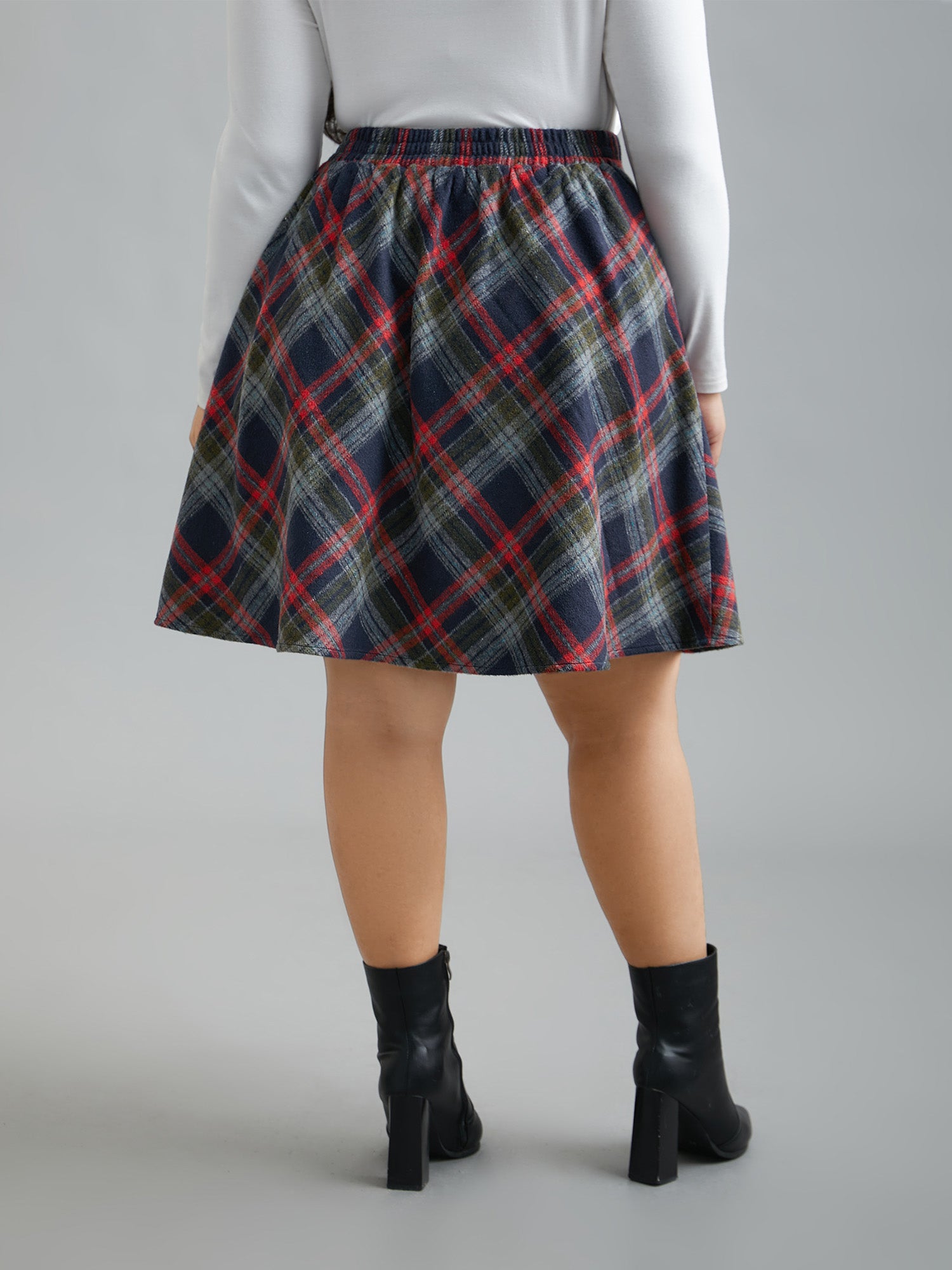 Plaid Pattern Elastic Waist A-line Mini Skirt