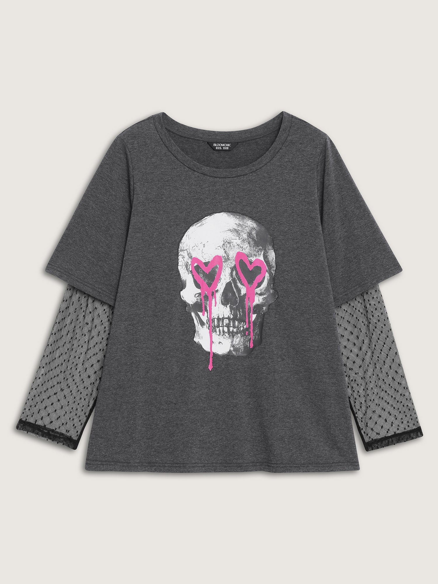 Love Skull Partial Sheer Sleeve T-Shirt