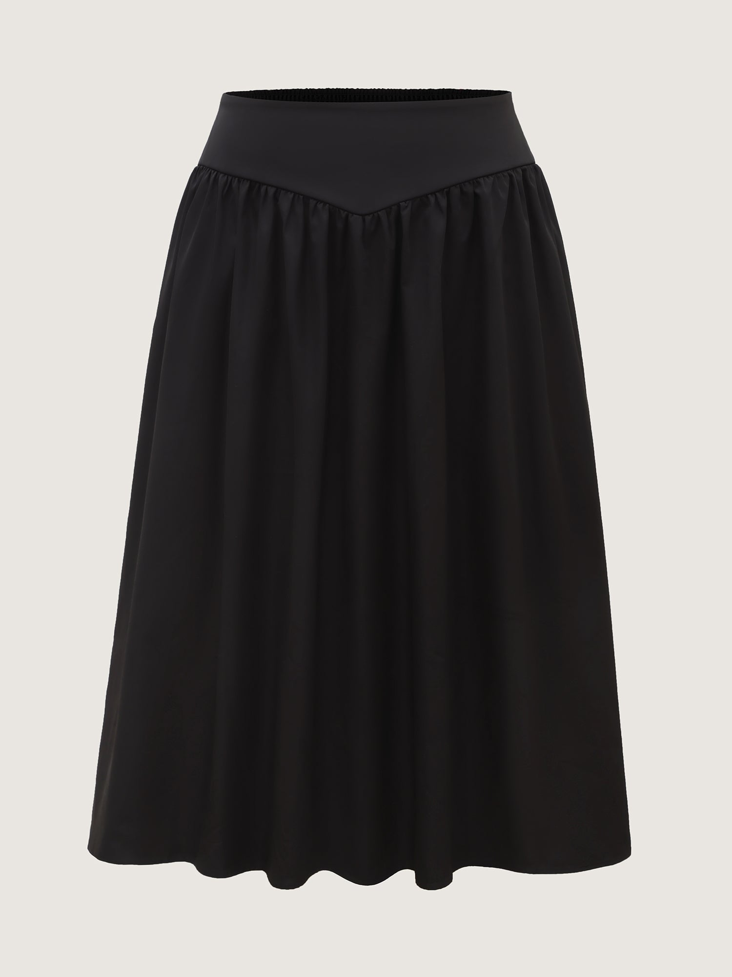 Wide Cinched-Waist Solid Midi Skirt