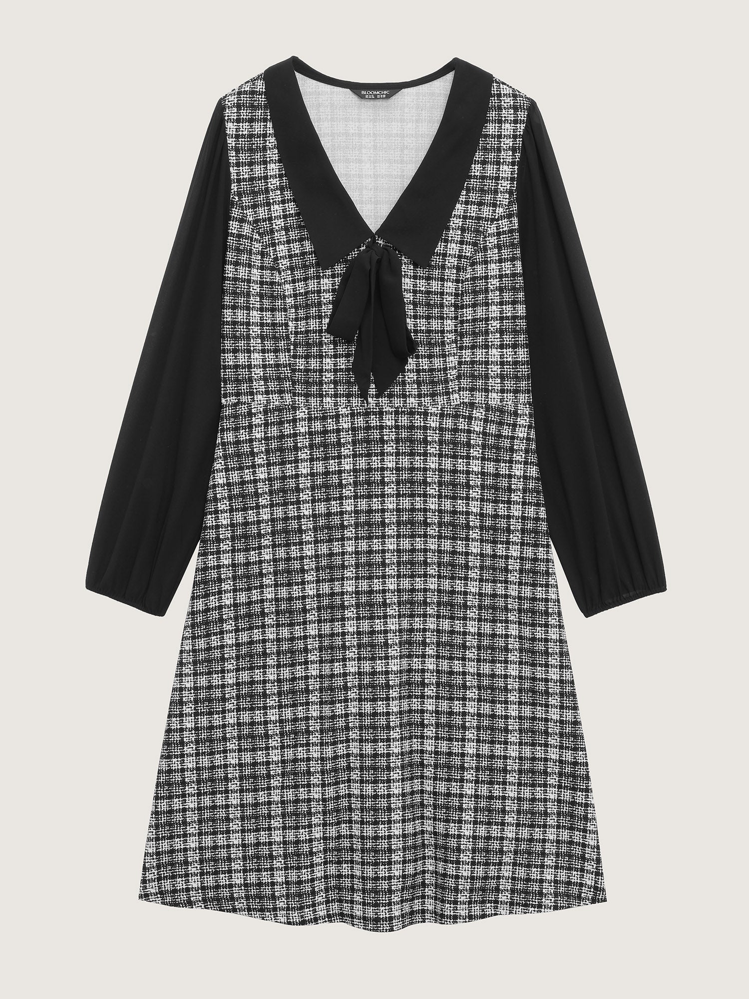 Plaid Stretchy Print Bow-Tie Midi Dress