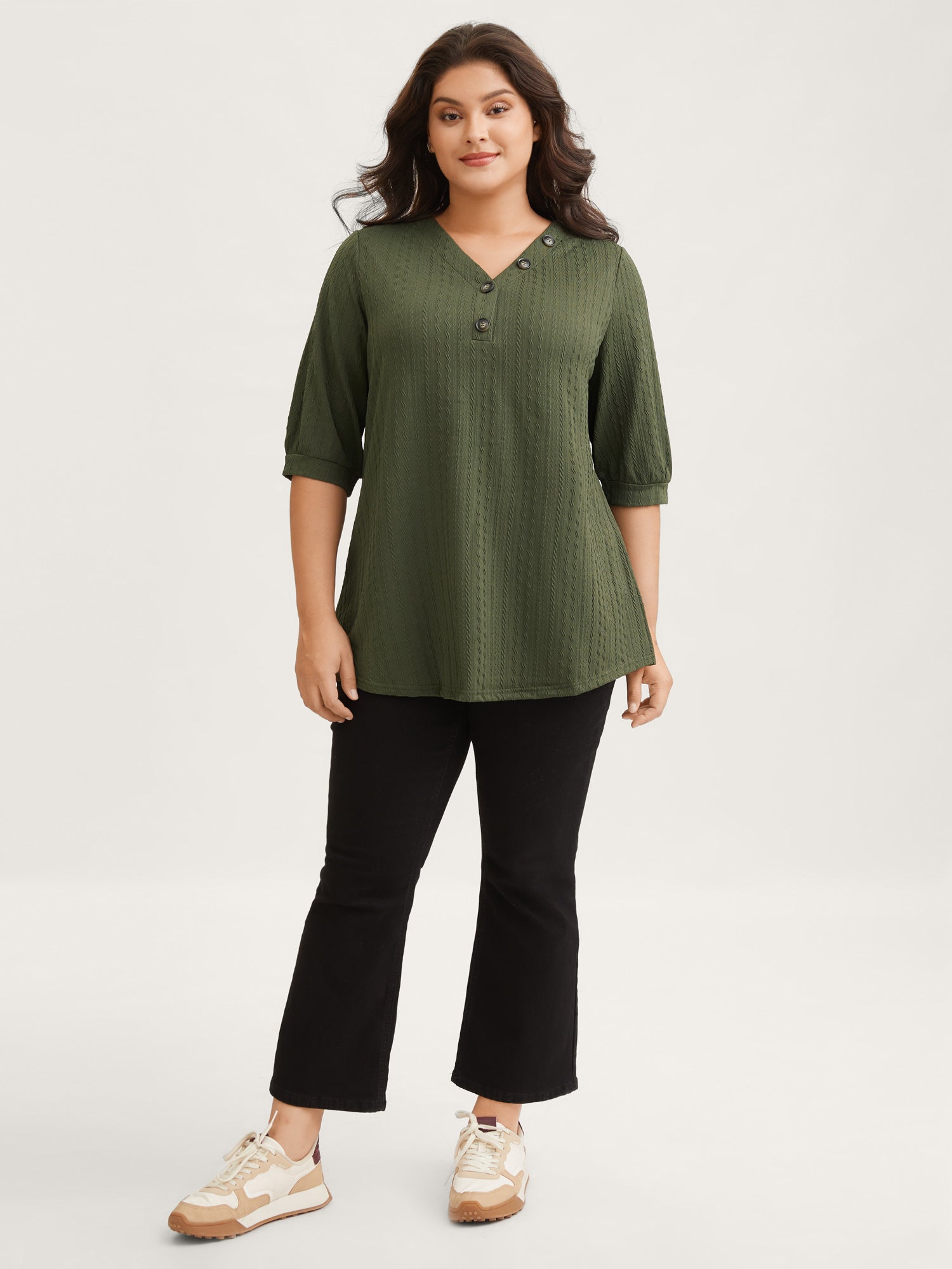 Plain Knit Texture Gathered Top