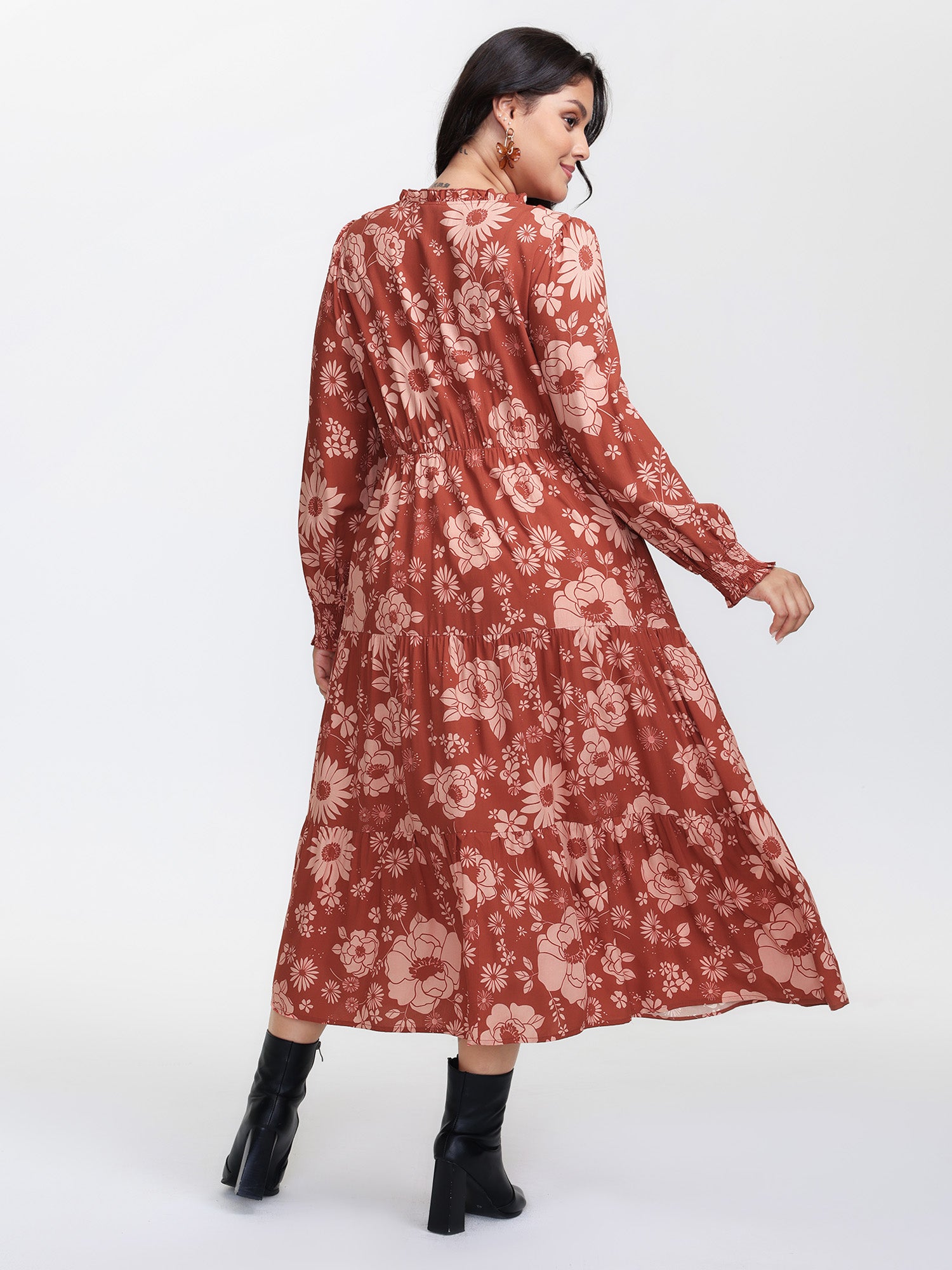 Floral Print Adjustable Waist-Tie Maxi Dress