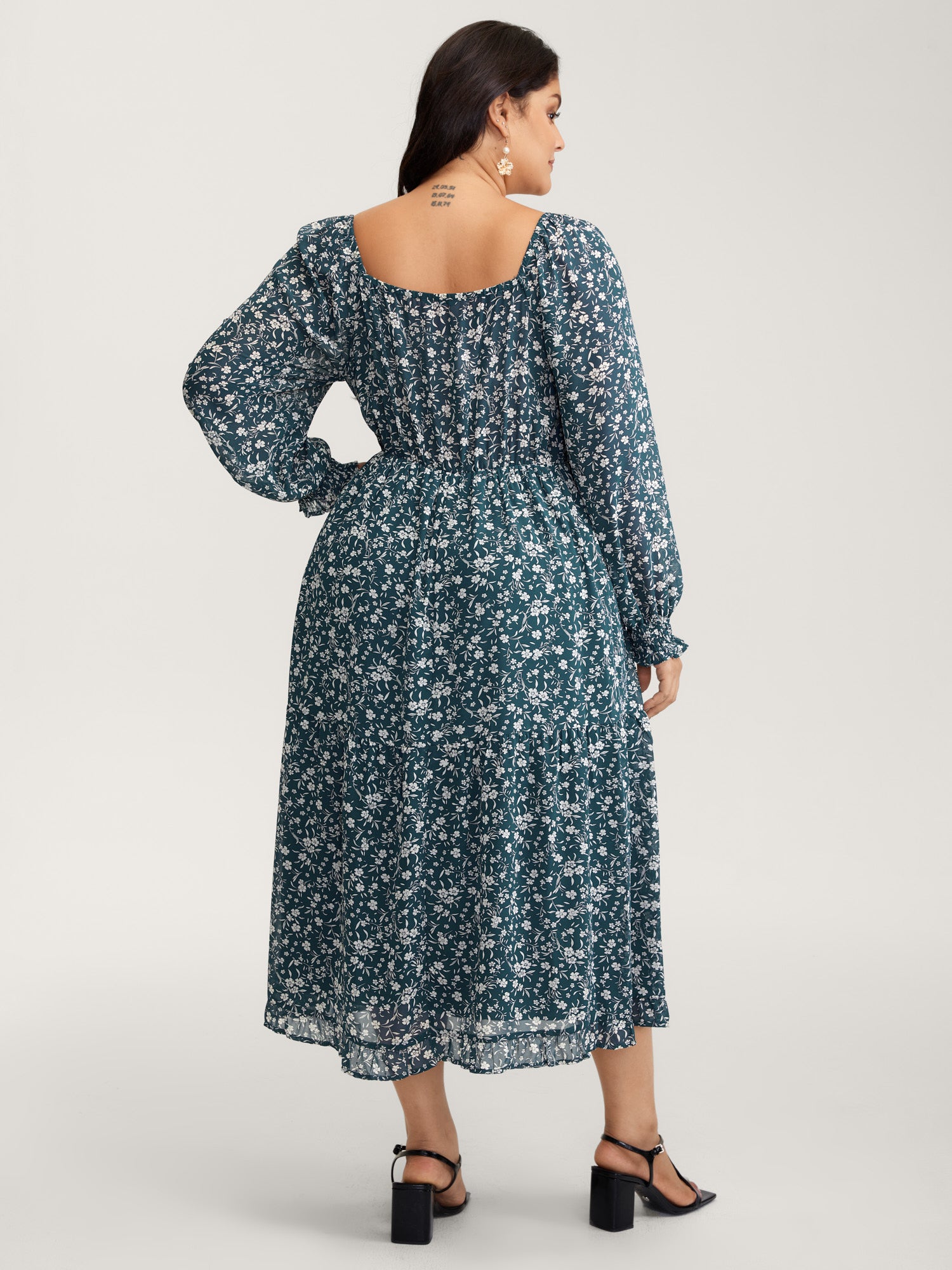 Floral Print Shirred Bodice Maxi Dress