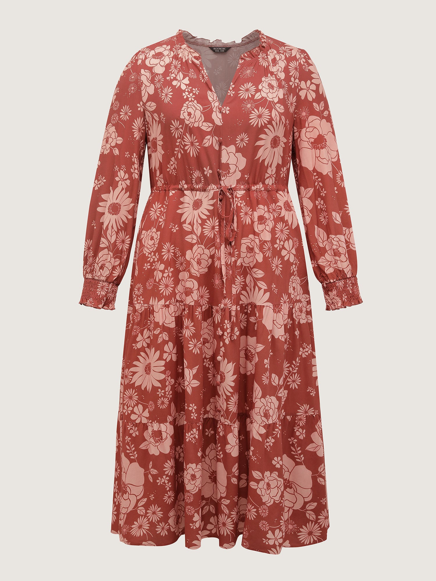 Floral Print Adjustable Waist-Tie Maxi Dress