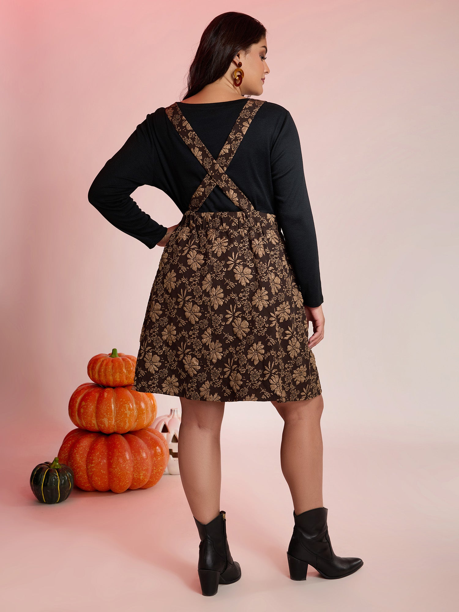 Fall Floral Textured Pockets Midi Dress